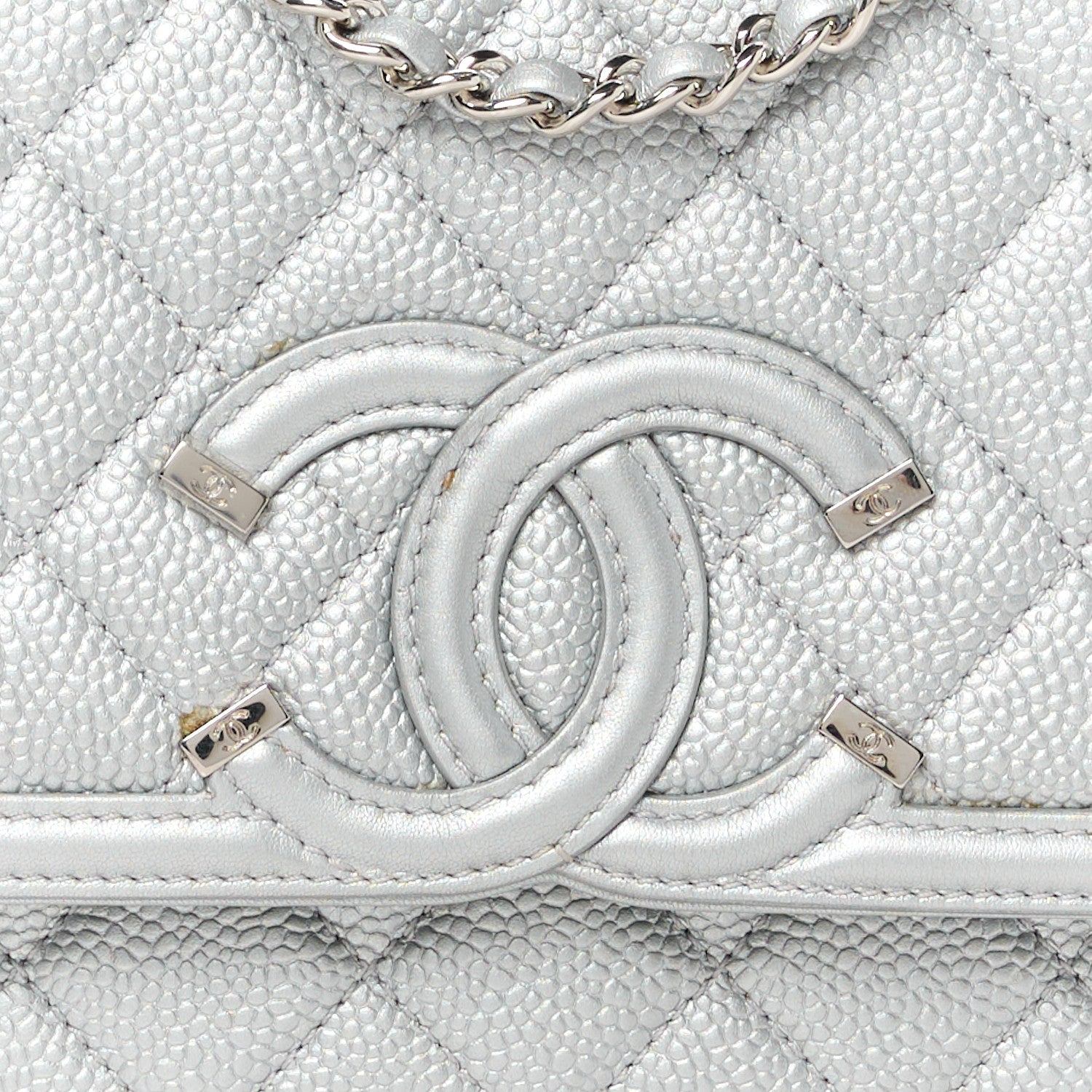 Chanel Metallic Caviar Quilted Small CC Filigree Flap Silver 8 of 11