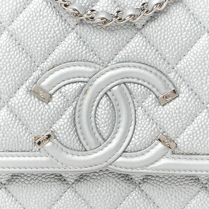Chanel Metallic Caviar Quilted Small CC Filigree Flap Silver 8 of 11