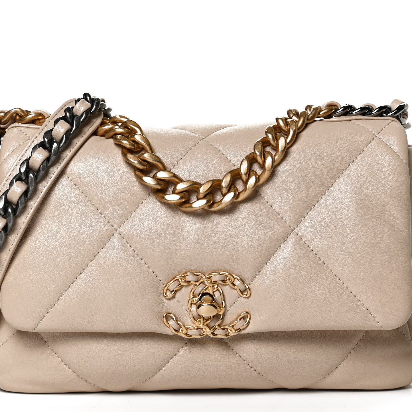 Lambskin Quilted Medium Chanel 19 Flap Light Beige