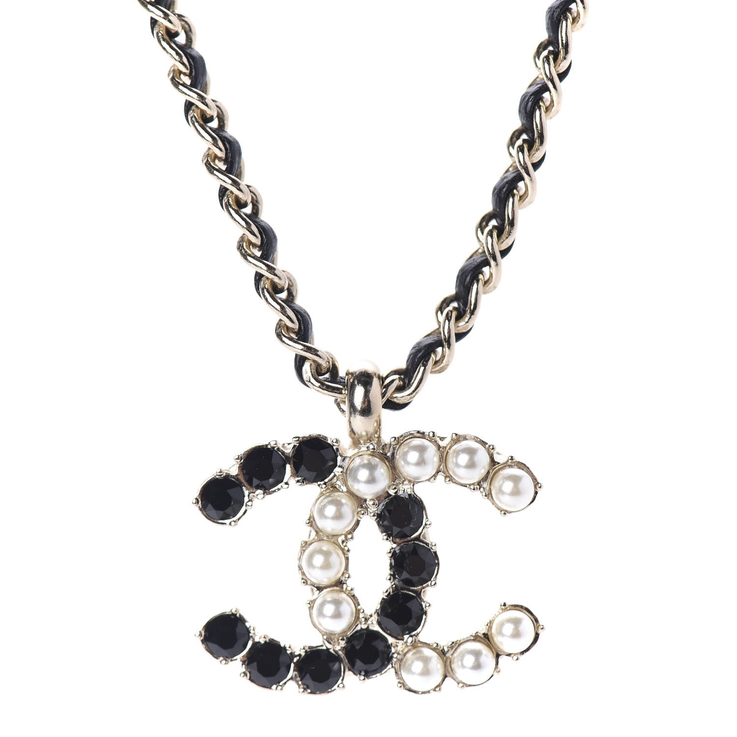 Chanel Lambskin Resin Pearl Dazzling Domino Short Necklace Gold Black 3 of 6
