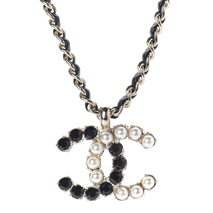 Chanel Lambskin Resin Pearl Dazzling Domino Short Necklace Gold Black 3 of 6