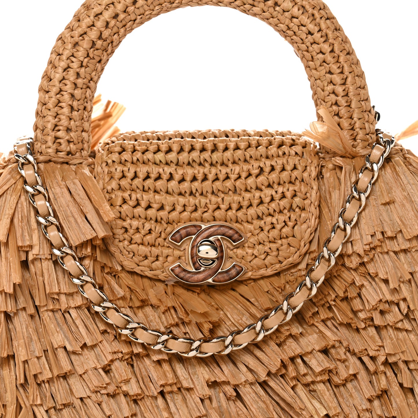 Raffia Fringe Nano Kelly Shopper Dark Beige