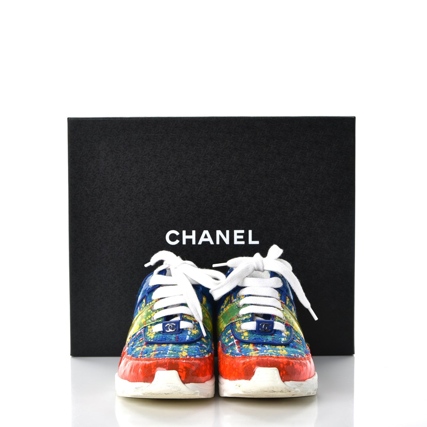 Tweed Calfskin Sneakers 36.5 Red Yellow Blue
