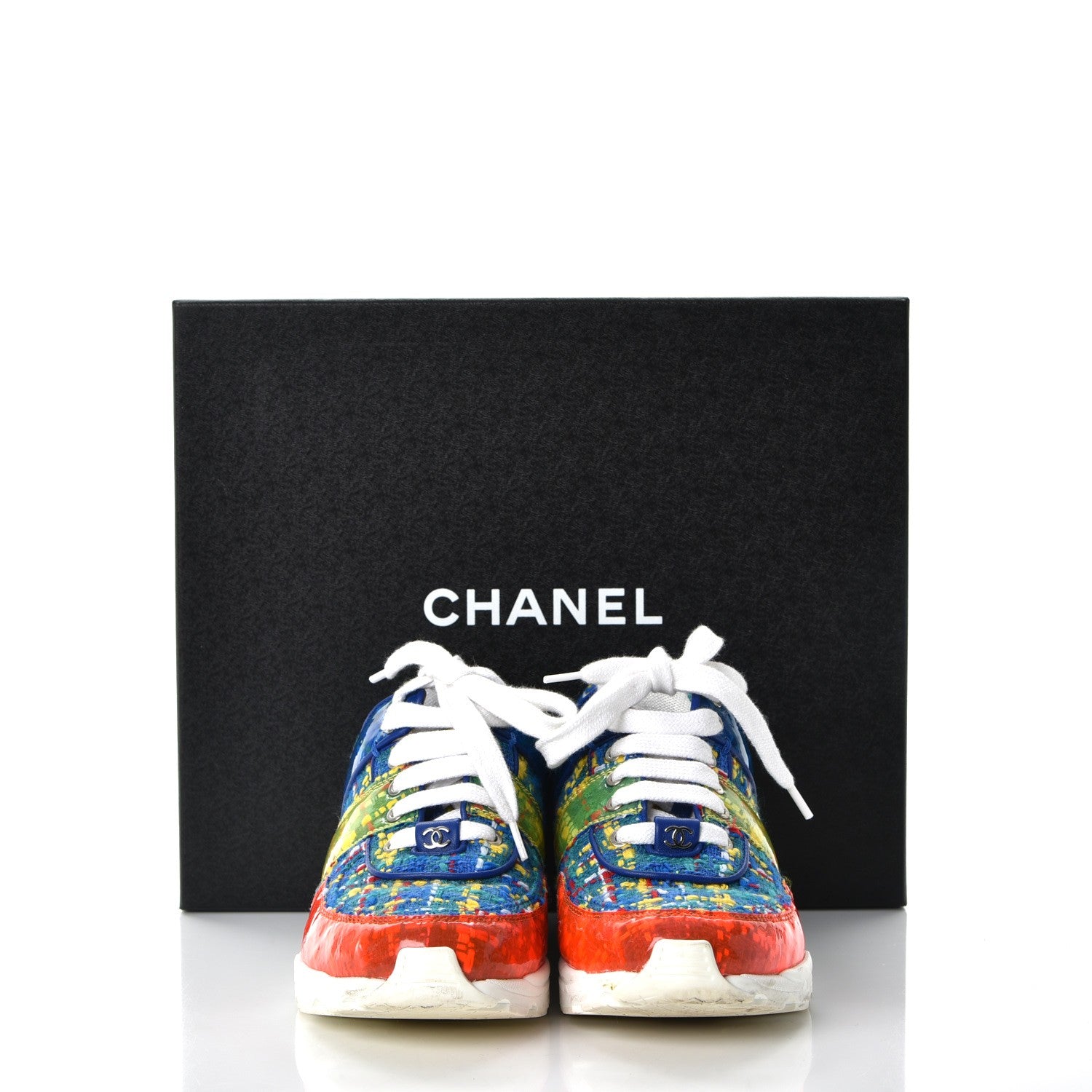 Chanel Tweed Calfskin Sneakers 36.5 Red Yellow Blue 13 of 13