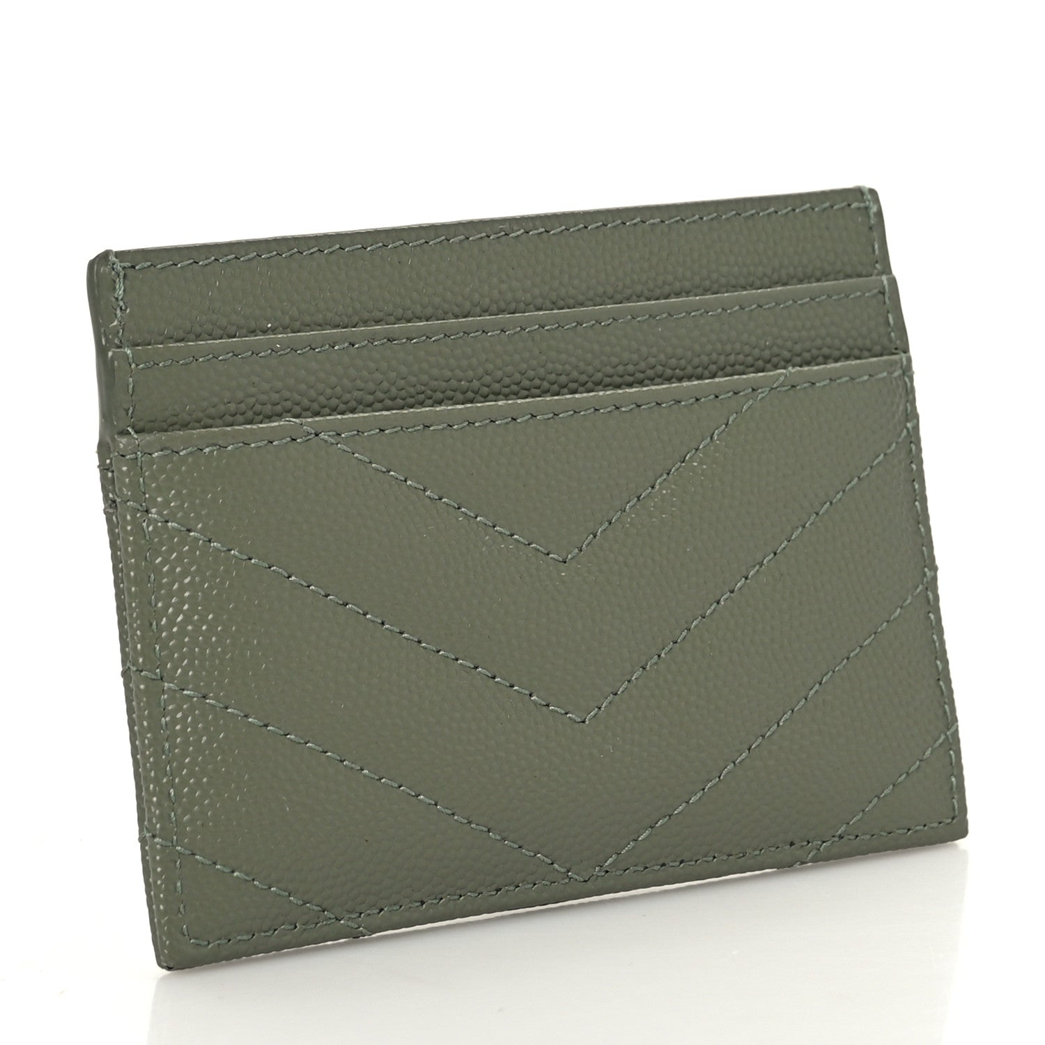 Saint Laurent Grain De Poudre Matelasse Chevron Monogram Credit Card Case Light Sage 3 of 7