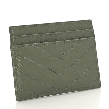 Saint Laurent Grain De Poudre Matelasse Chevron Monogram Credit Card Case Light Sage 3 of 7