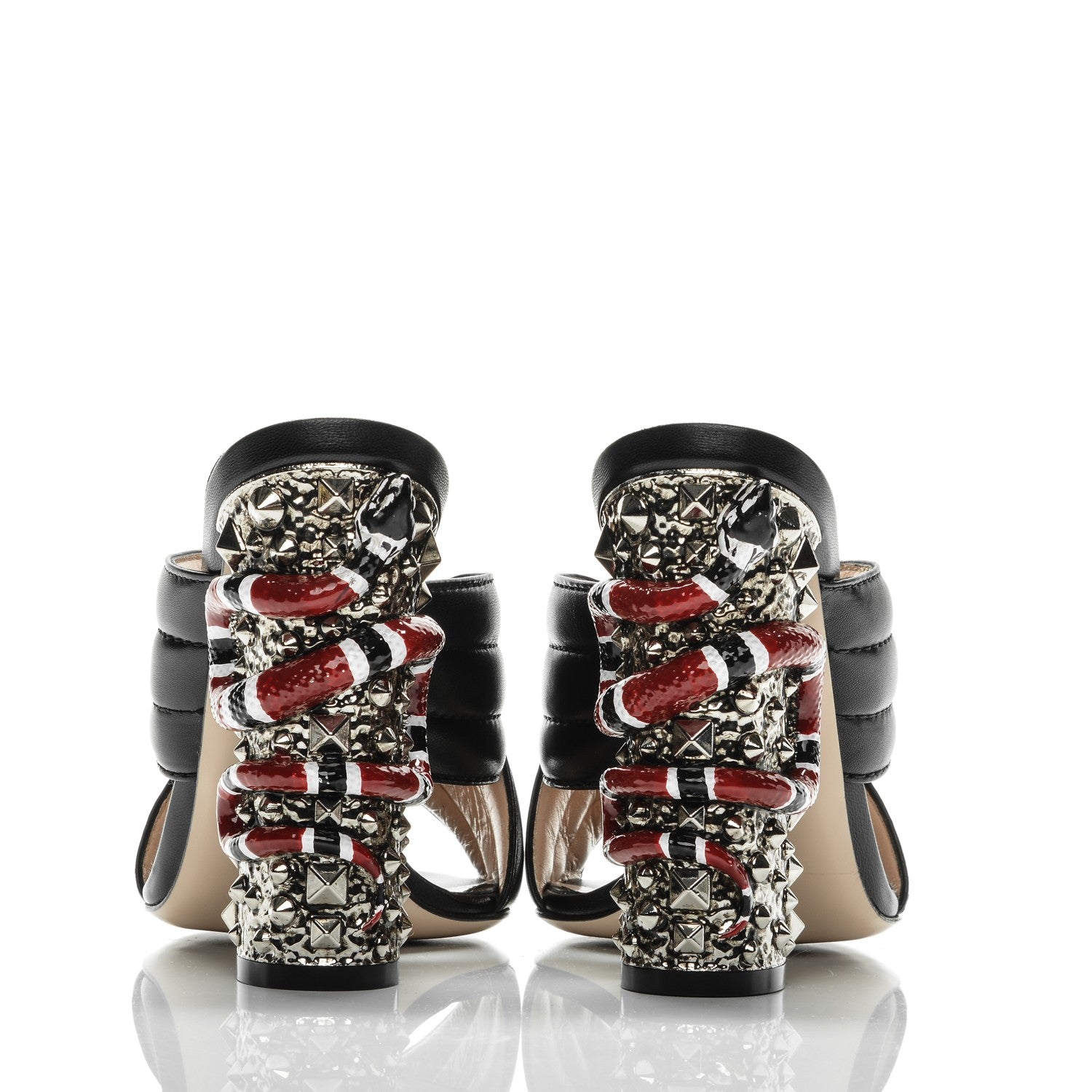 Gucci Malaga Kid Kingsnake Webby Crossover High Heel Slide Sandals 37.5 Black 6 of 9