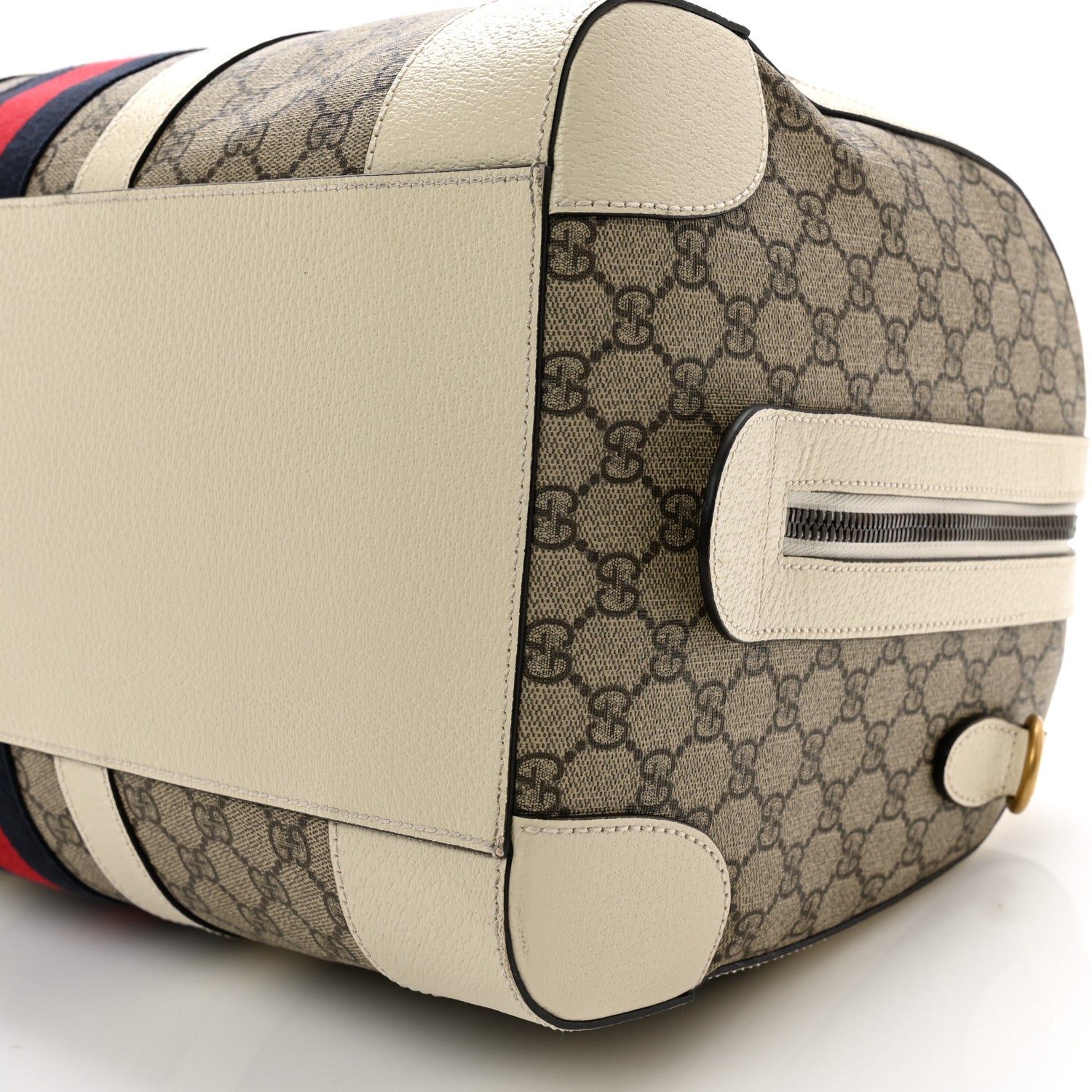 Gucci GG Supreme Monogram Textured Dollar Calfskin Web Medium Ophidia Duffle Bag Beige Ebony Mystic White 8 of 9
