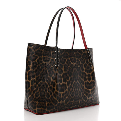 Christian Louboutin Calfskin Empire Leopard Print Spiked Large Cabarock Shopper Tote Brown 3 of 10