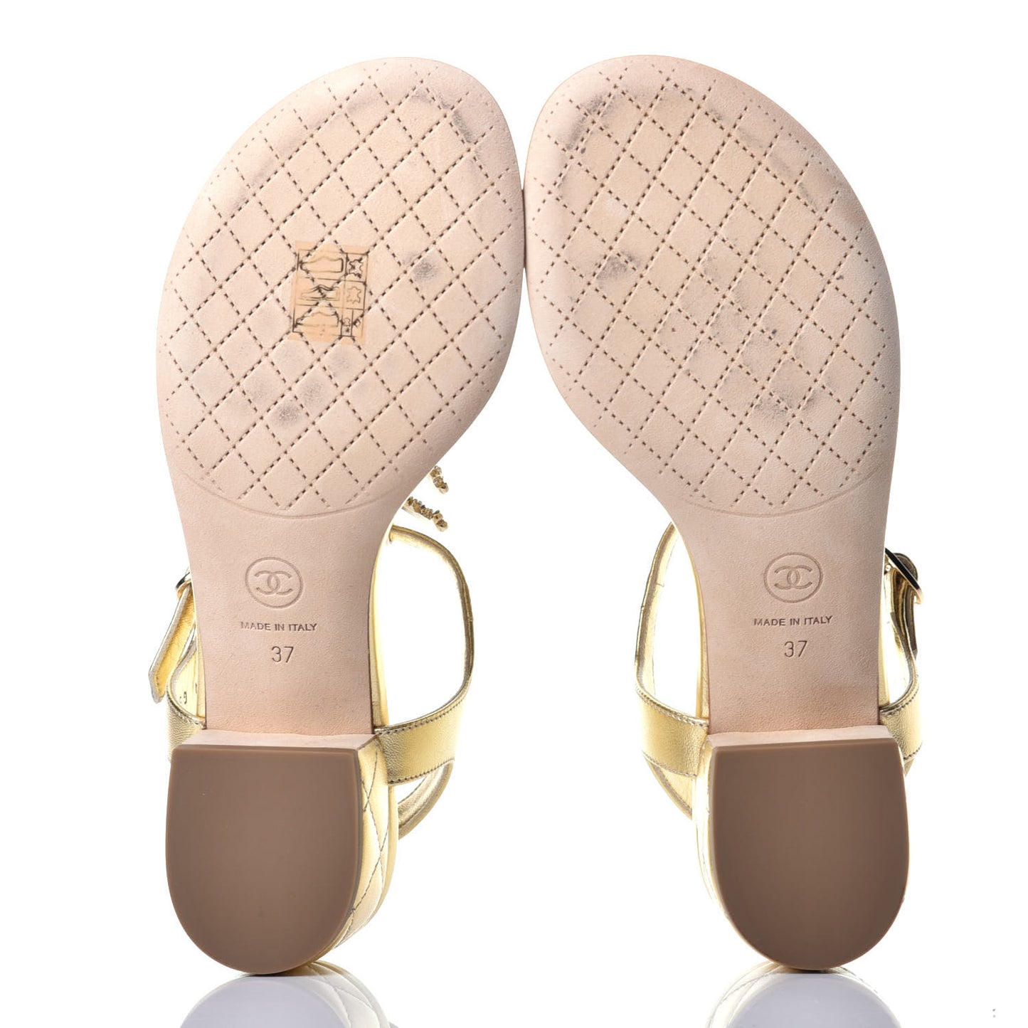Goatskin Fantasy CC Pearl Thong Sandals 37 Gold