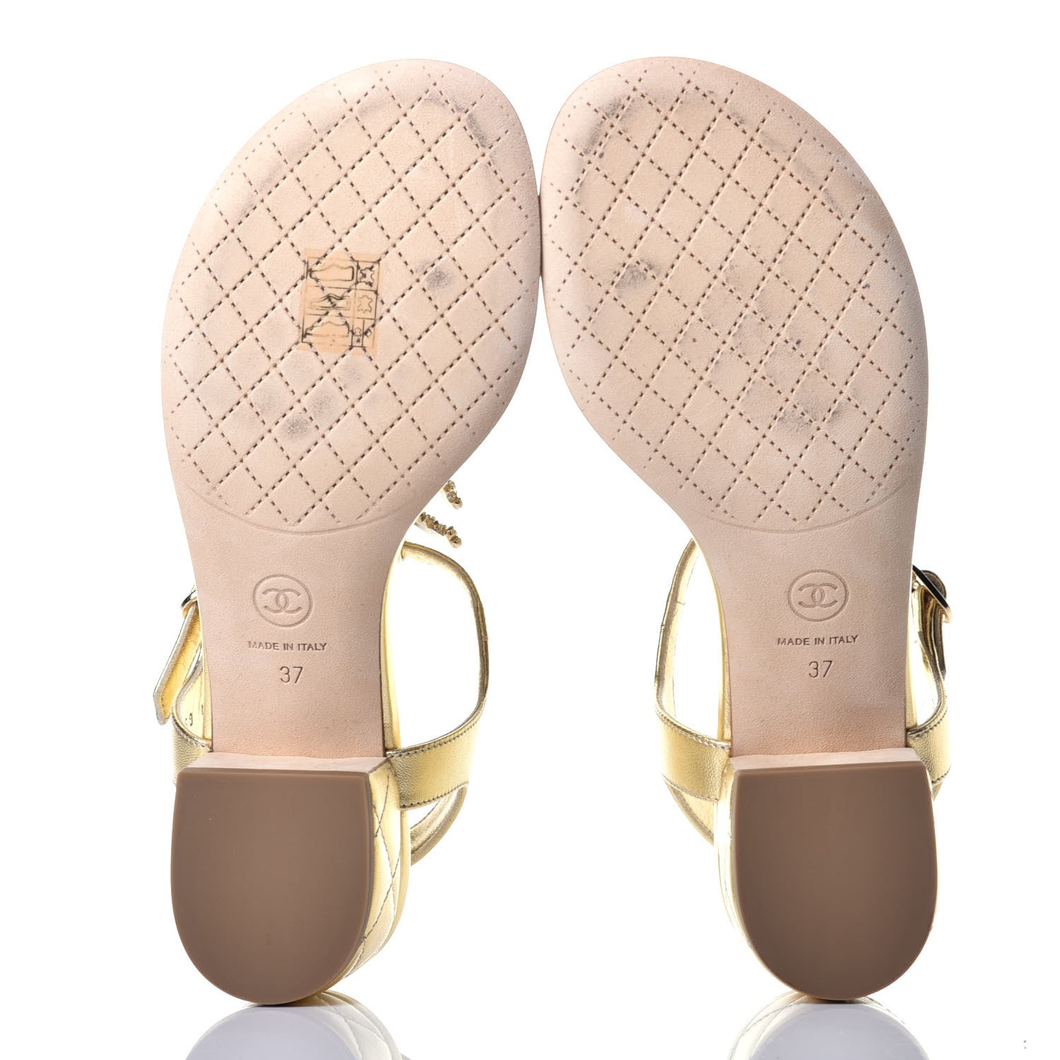 Chanel Goatskin Fantasy CC Pearl Thong Sandals 37 Gold 5 of 9