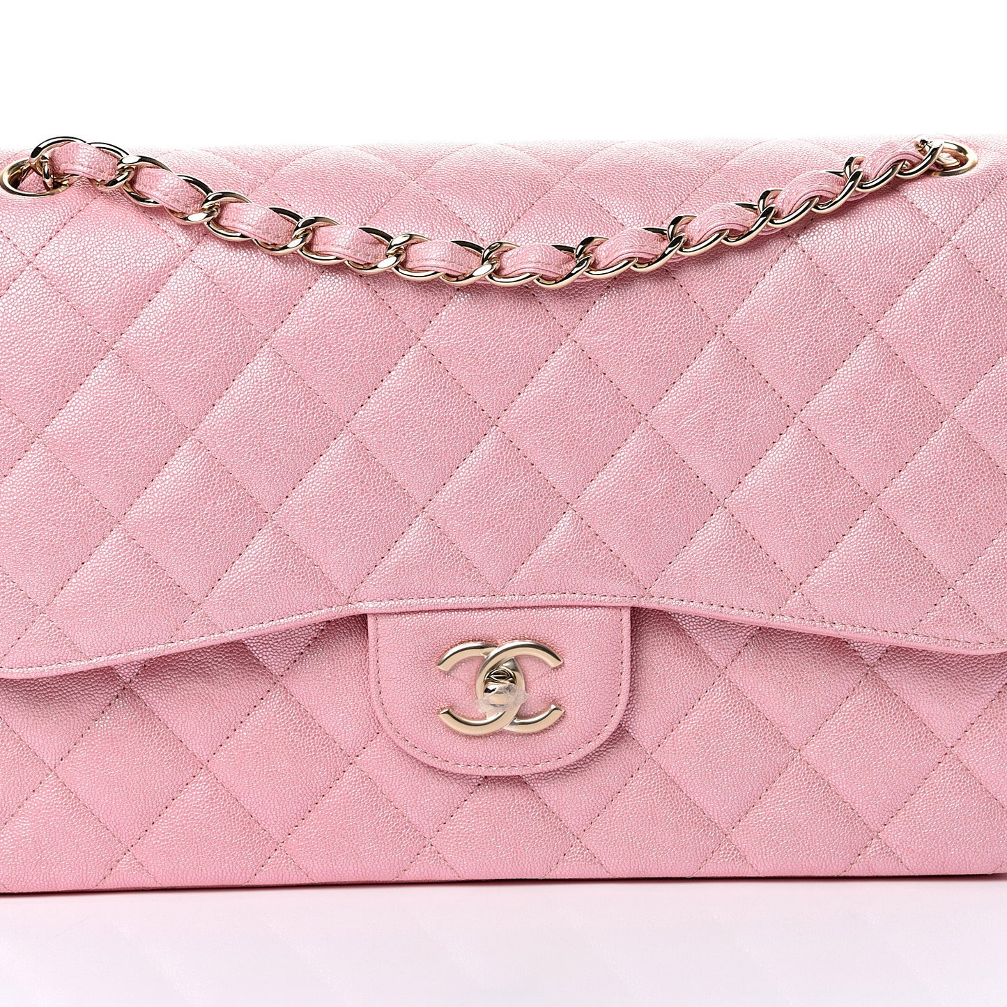 Iridescent Caviar Quilted Jumbo Double Flap Rose Pink