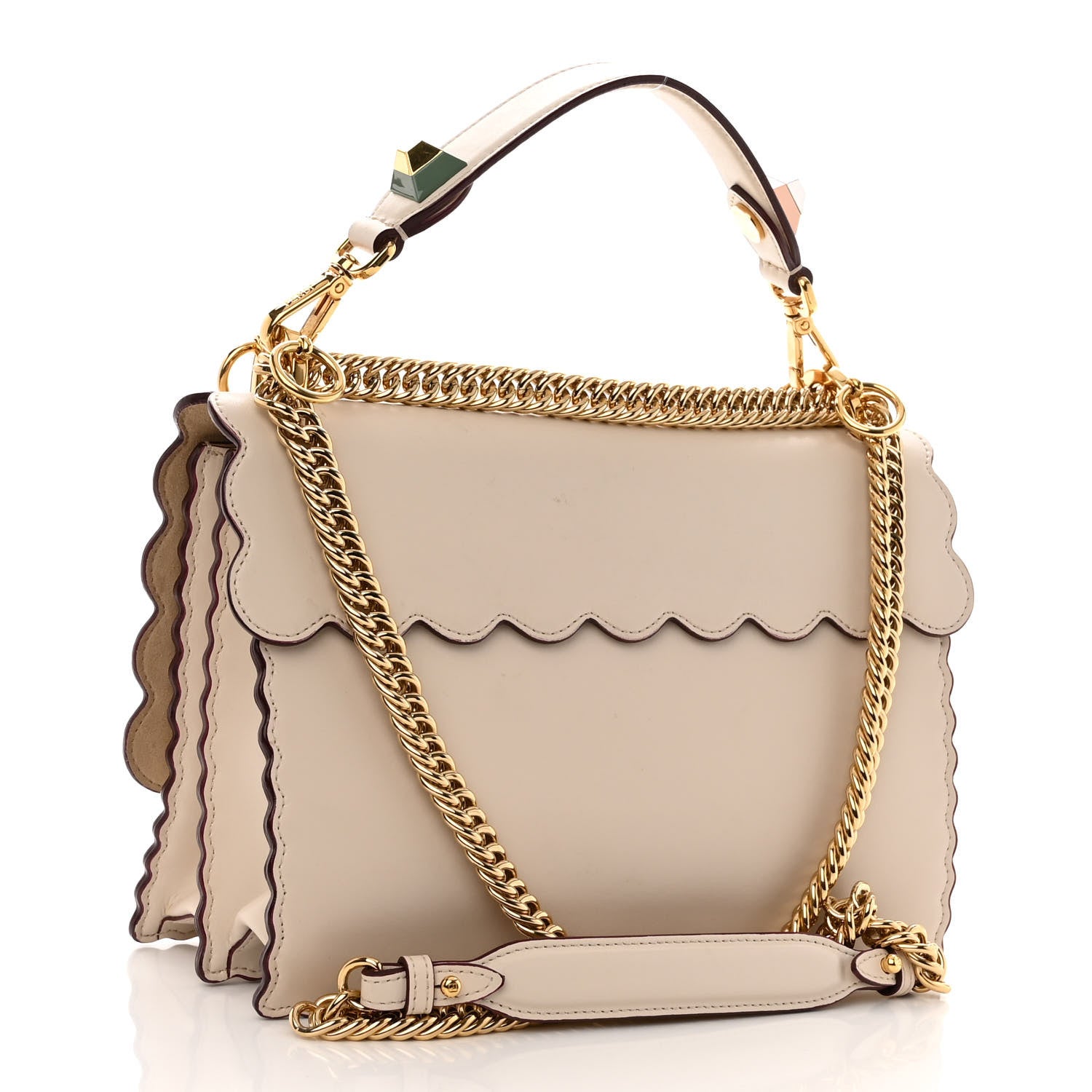 Fendi Vitello Liberty Scalloped Studded Kan I Shoulder Bag Camelia 3 of 10
