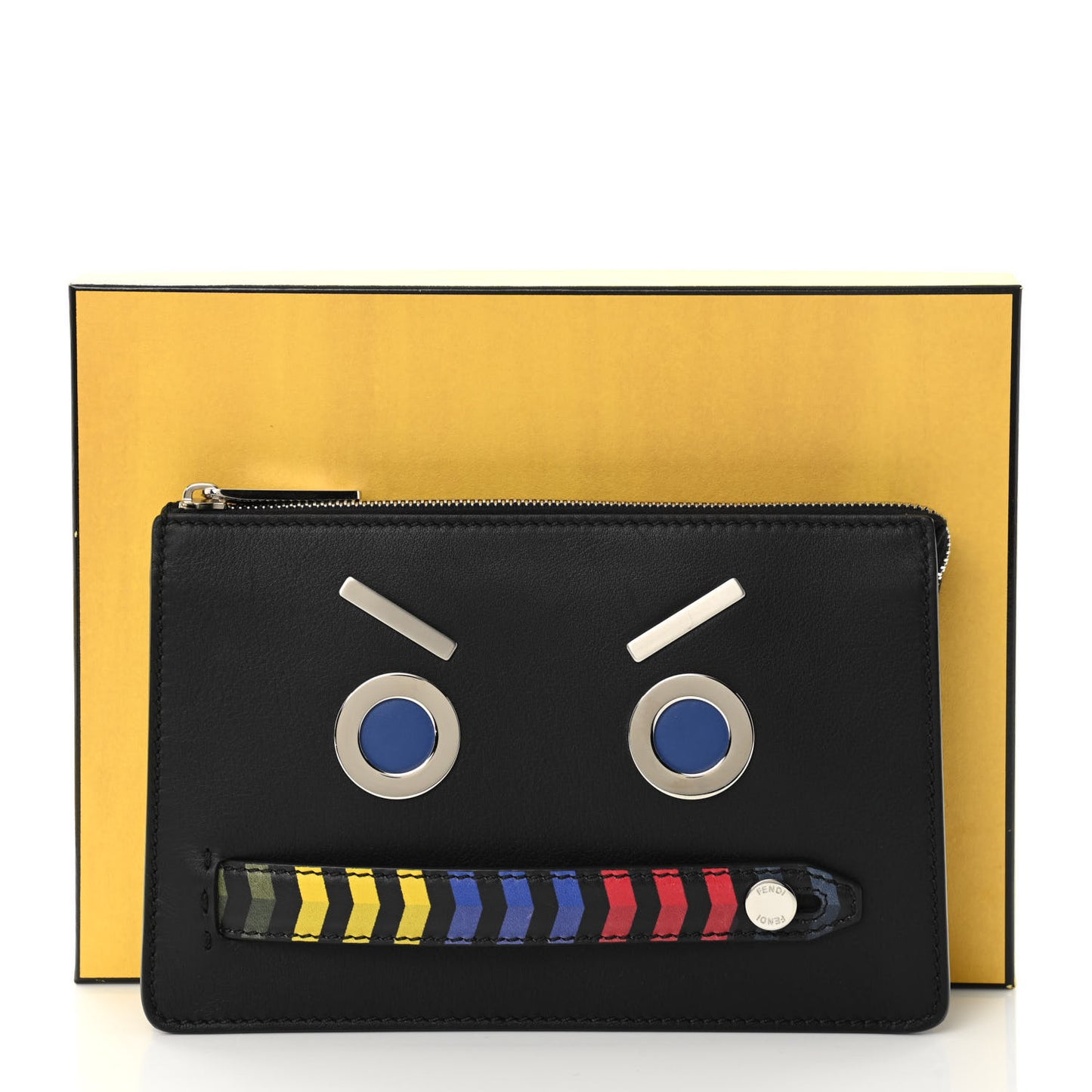 Calfskin Faces Slim Clutch Black Multicolor