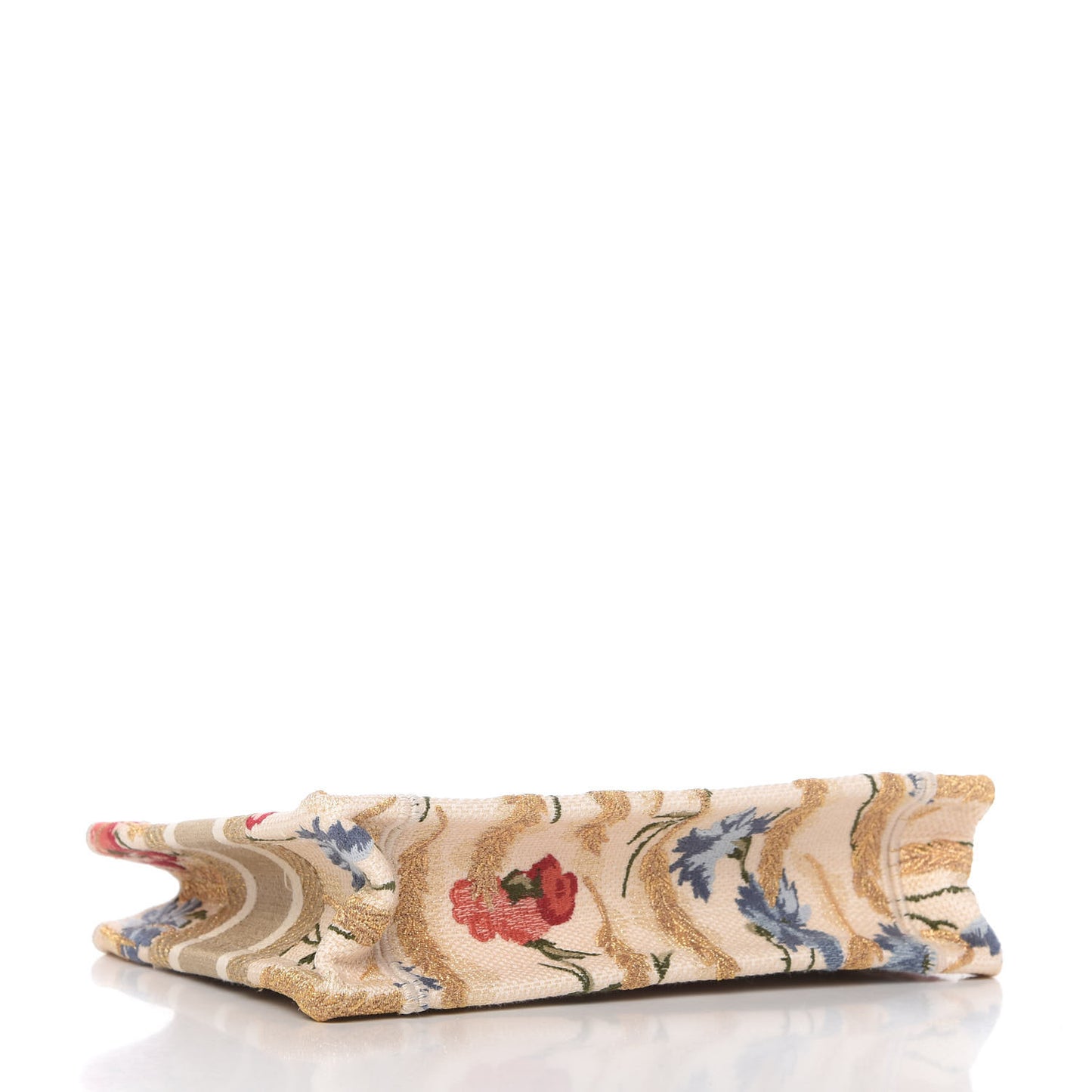 Canvas Embroidered Hibiscus Printed Mini Book Tote Beige Multicolor