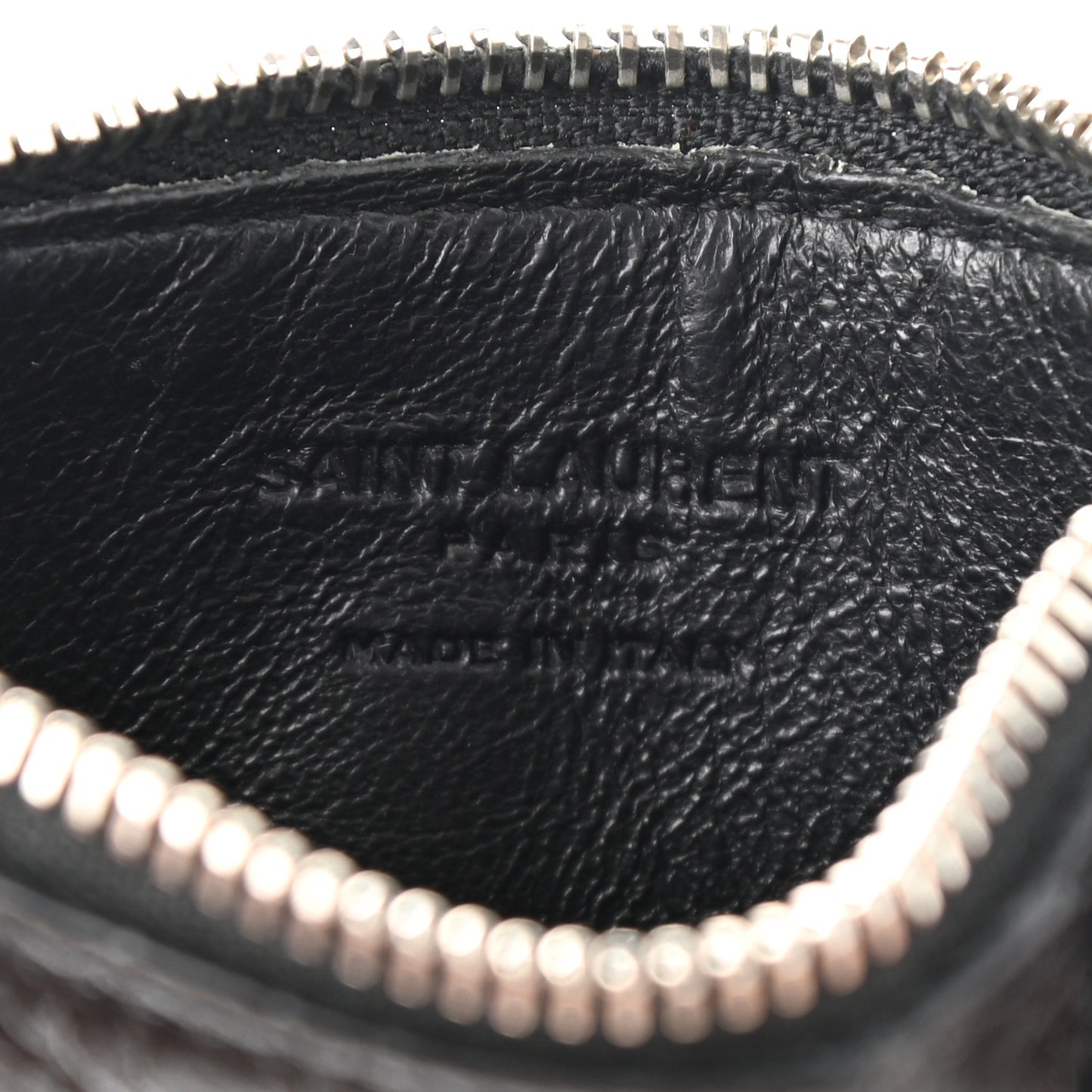Calfskin Crocodile Embossed 5 Fragments Zip Pouch Card Holder Black