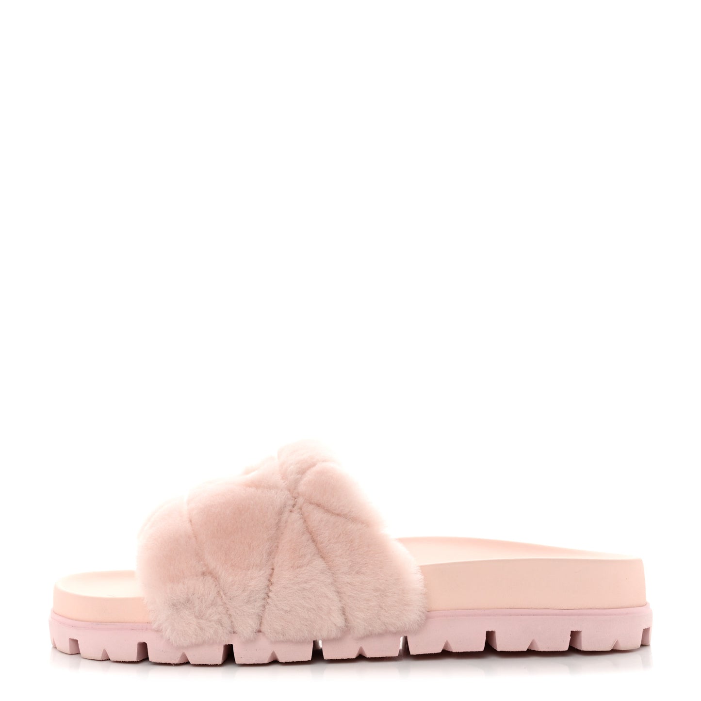 Shearling Metal Triangle Logo Lug Sole 20mm Slide Sandals 41 Orchidea