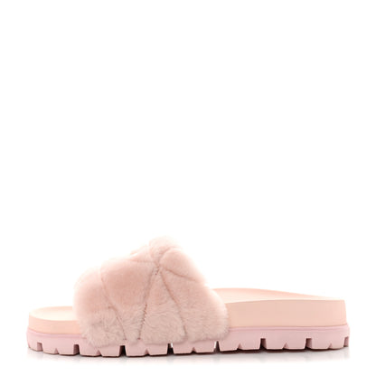 Prada Shearling Metal Triangle Logo Lug Sole 20mm Slide Sandals 41 Orchidea 1 of 11