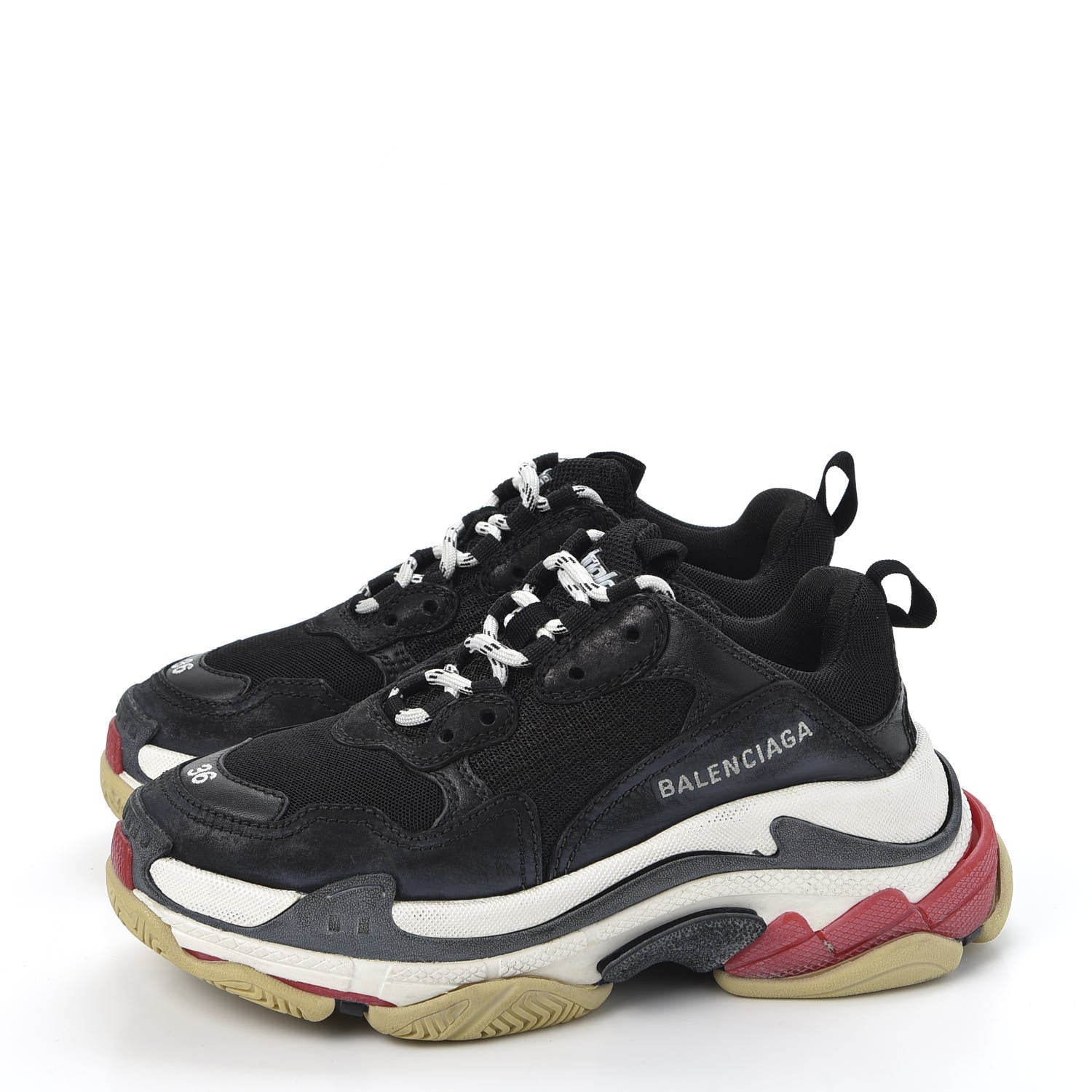 Balenciaga Fabric Mesh Washed Effect Womens Triple S Sneakers 36 Black Red 2 of 9