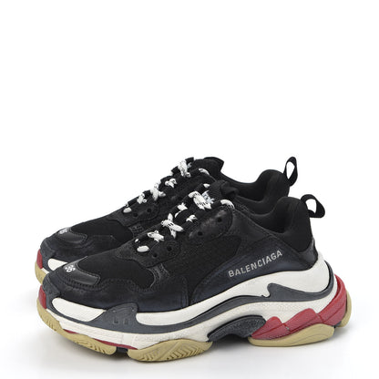 Balenciaga Fabric Mesh Washed Effect Womens Triple S Sneakers 36 Black Red 2 of 9