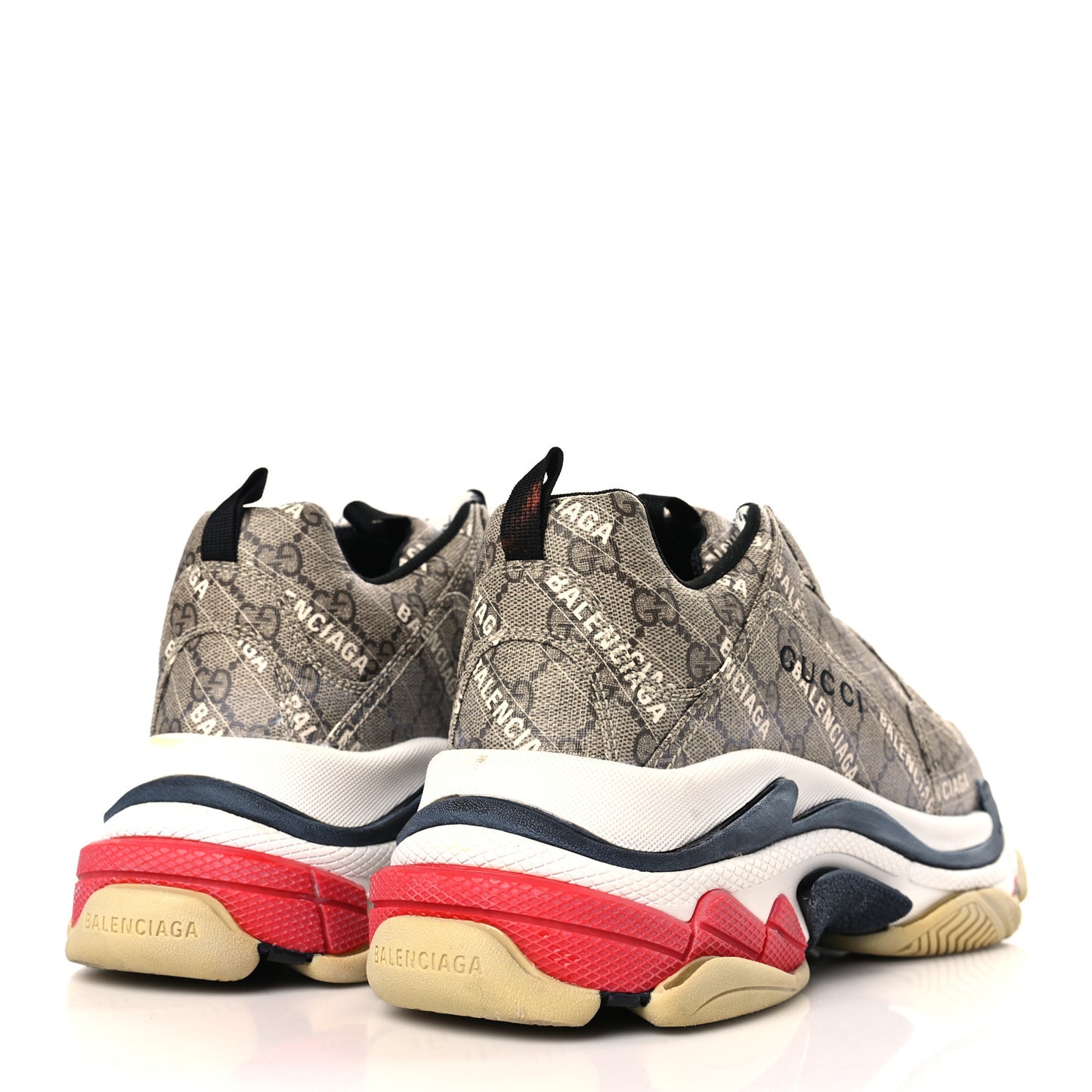 X GUCCI GG Supreme Monogram Allover Logo Mens Triple S Sneakers 44 Beige Ebony Mystic White
