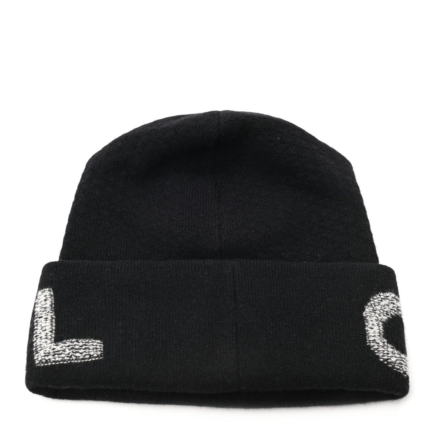 Wool Cashmere Logo Beanie Hat Black Light Grey
