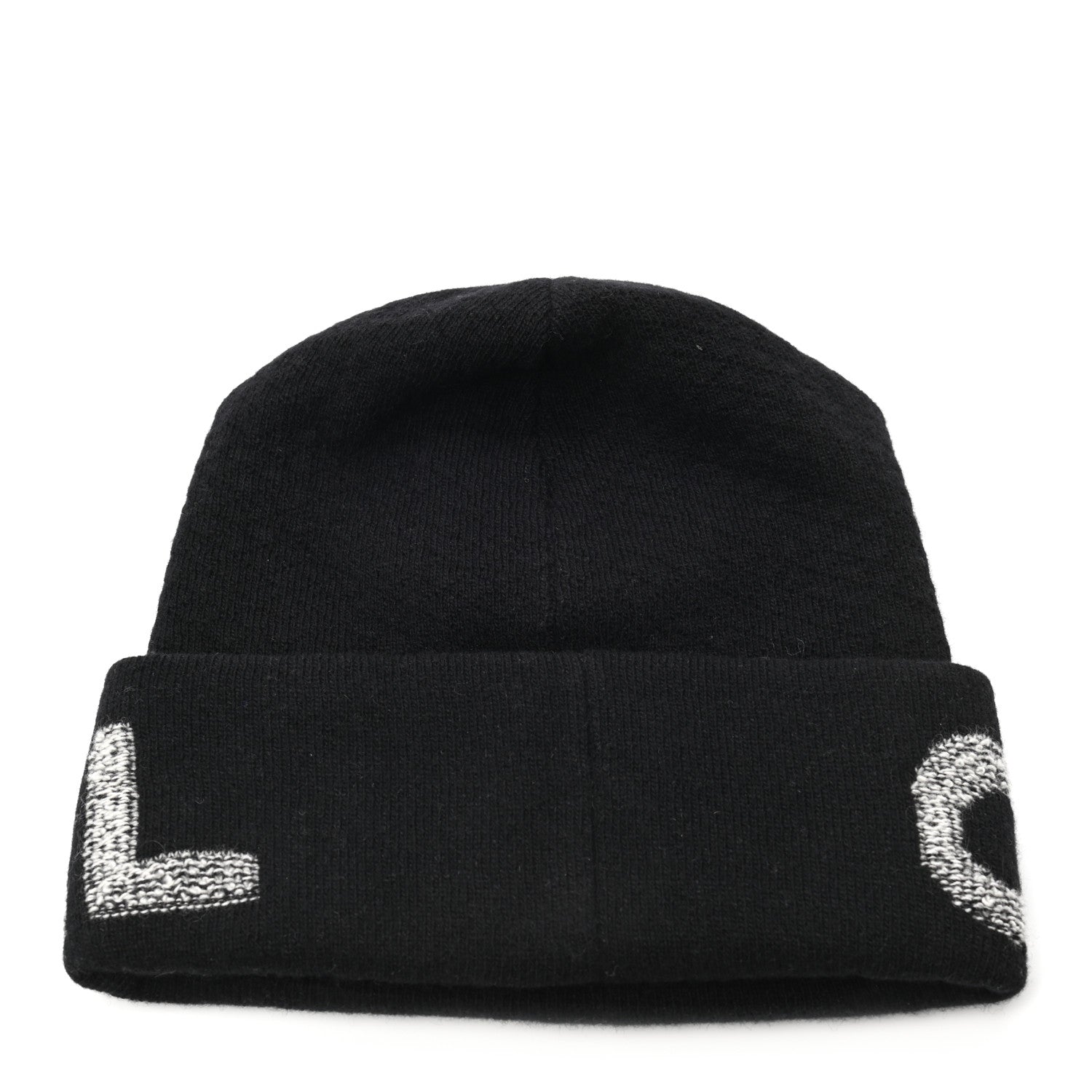Chanel Wool Cashmere Logo Beanie Hat Black Light Grey 3 of 4