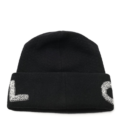 Chanel Wool Cashmere Logo Beanie Hat Black Light Grey 3 of 4