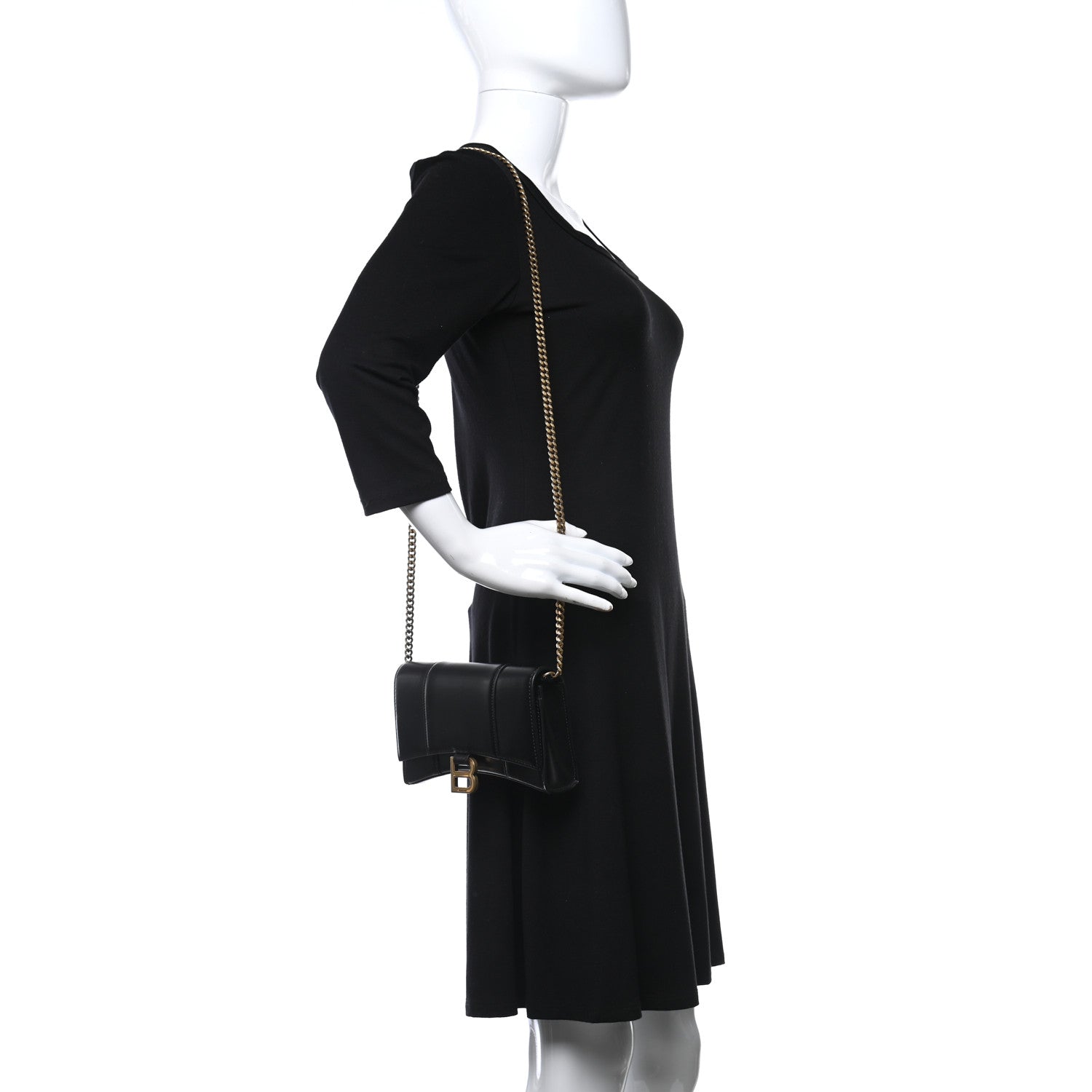 Balenciaga Shiny Box Calfskin Hourglass Chain Bag Black 2 of 7