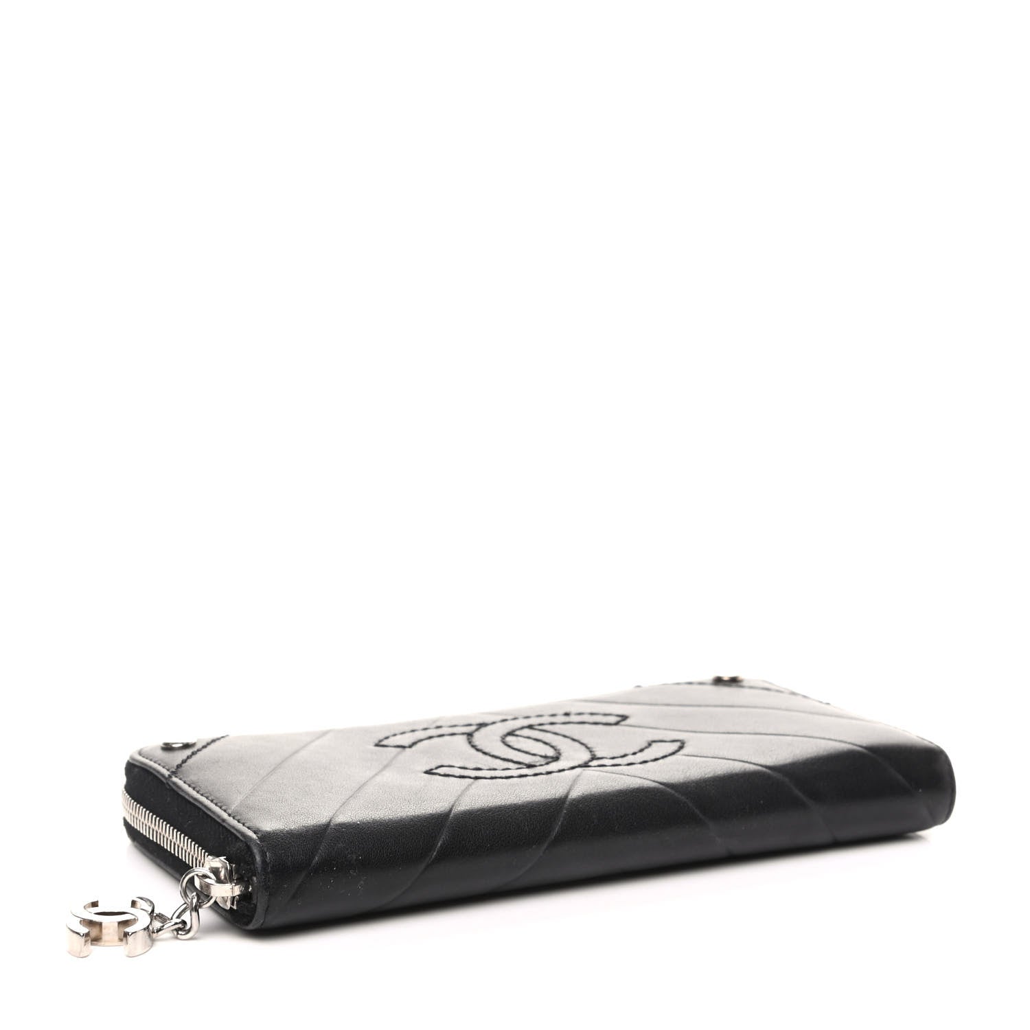 Chanel Lambskin Chevron Quilted CC Zip Around Wallet Black 4 of 8