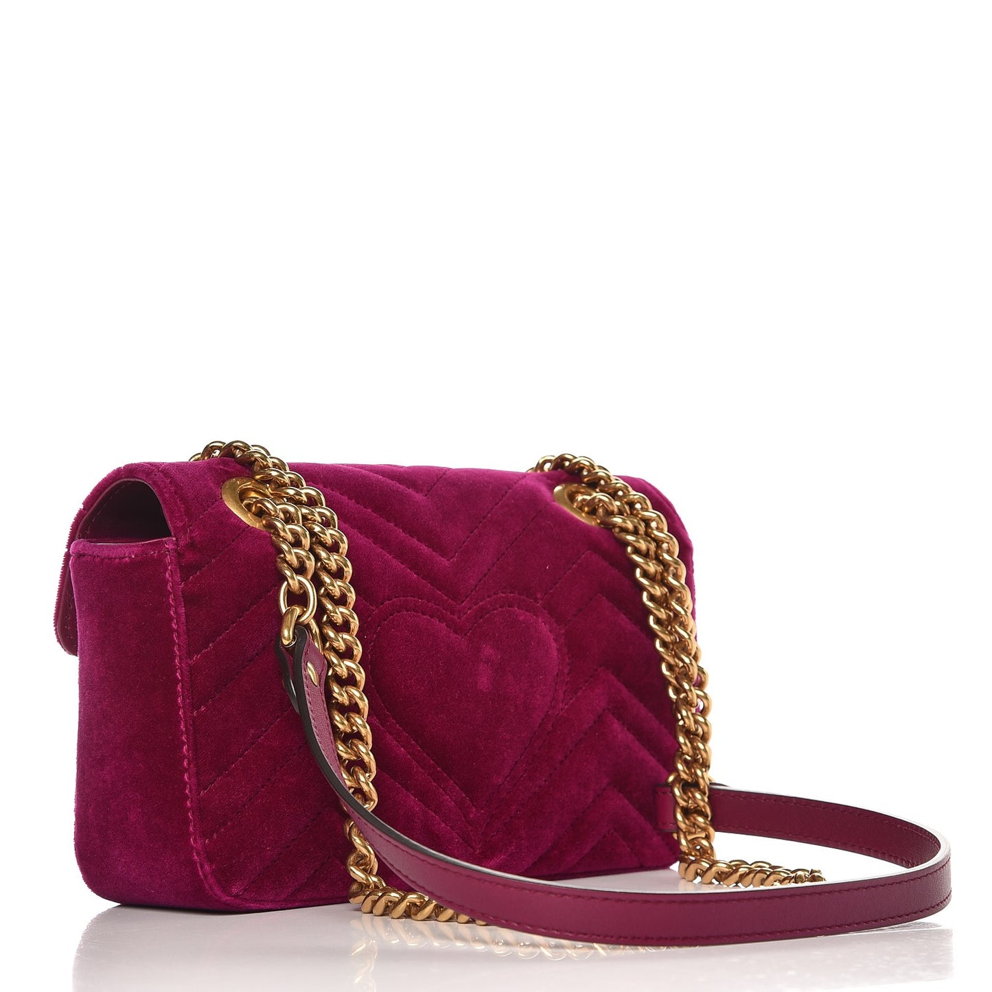 Velvet Matelasse Mini GG Marmont Shoulder Bag Fuchsia Violet Cyclamen
