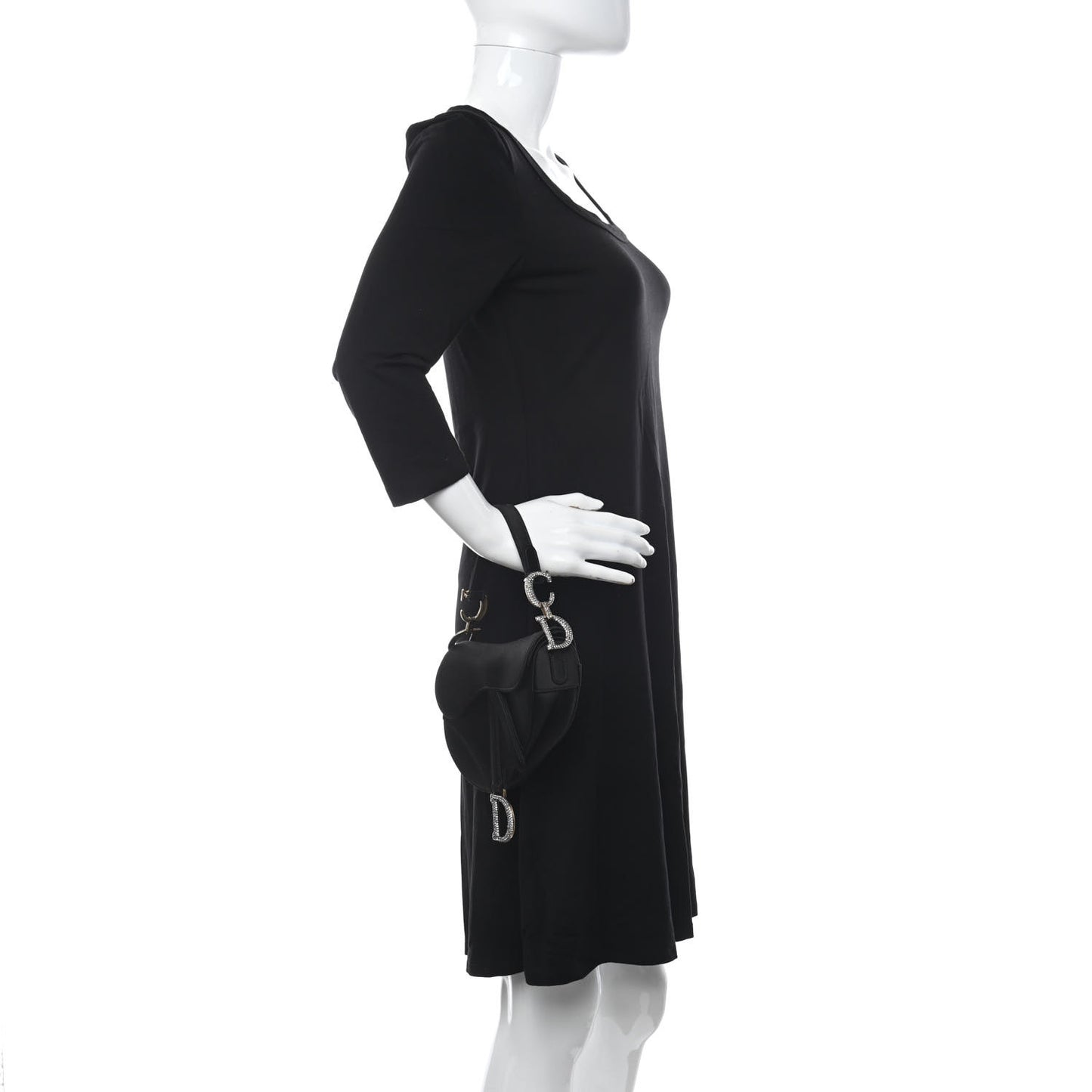 Satin Crystal Mini Saddle Bag Black