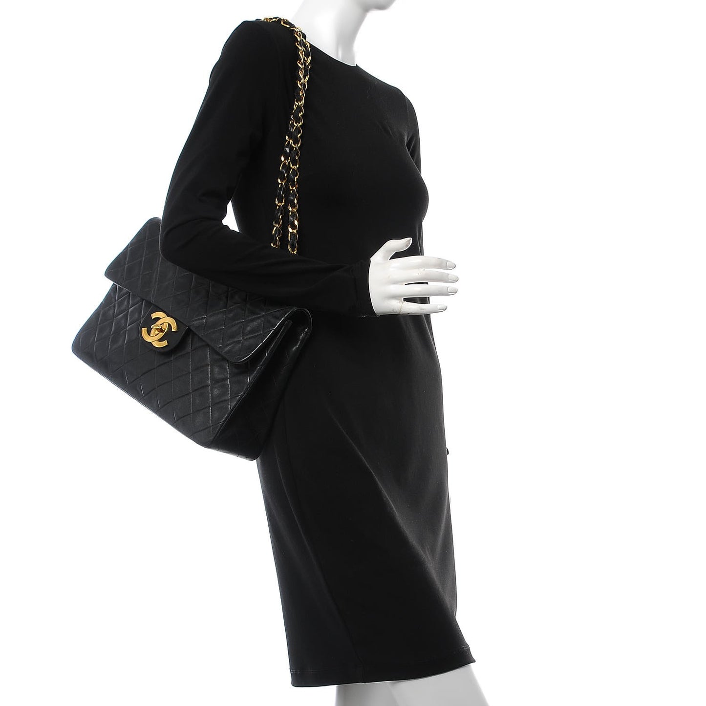 Lambskin Quilted XL Jumbo Single Flap Black