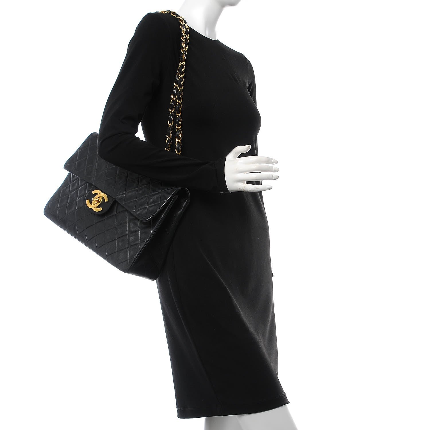Chanel Lambskin Quilted XL Jumbo Single Flap Black 2 of 15