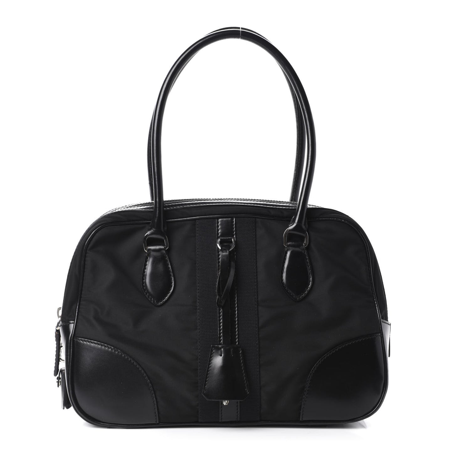 Tessuto Nylon Box Calf Bowling Bag Black