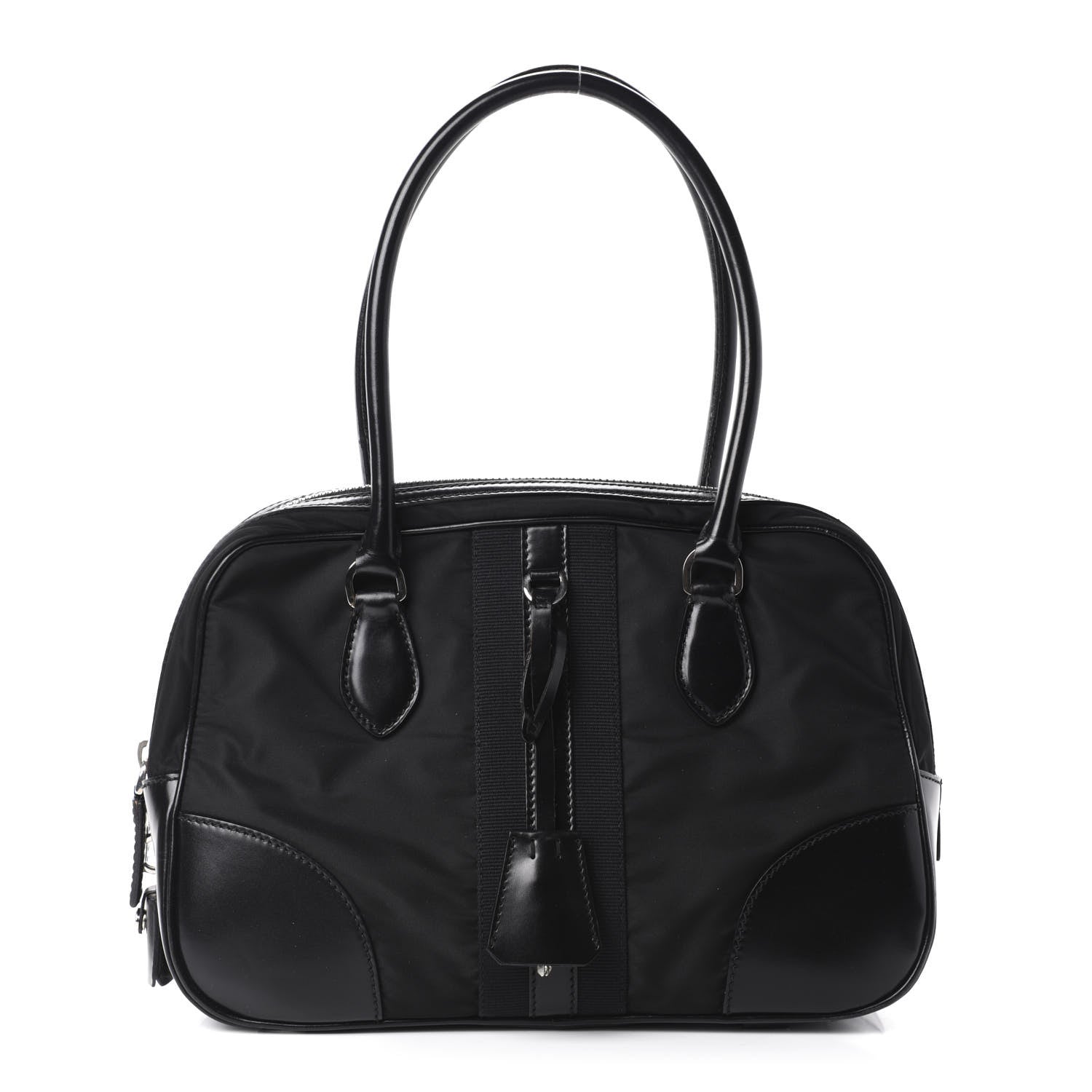 Prada Tessuto Nylon Box Calf Bowling Bag Black 1 of 11