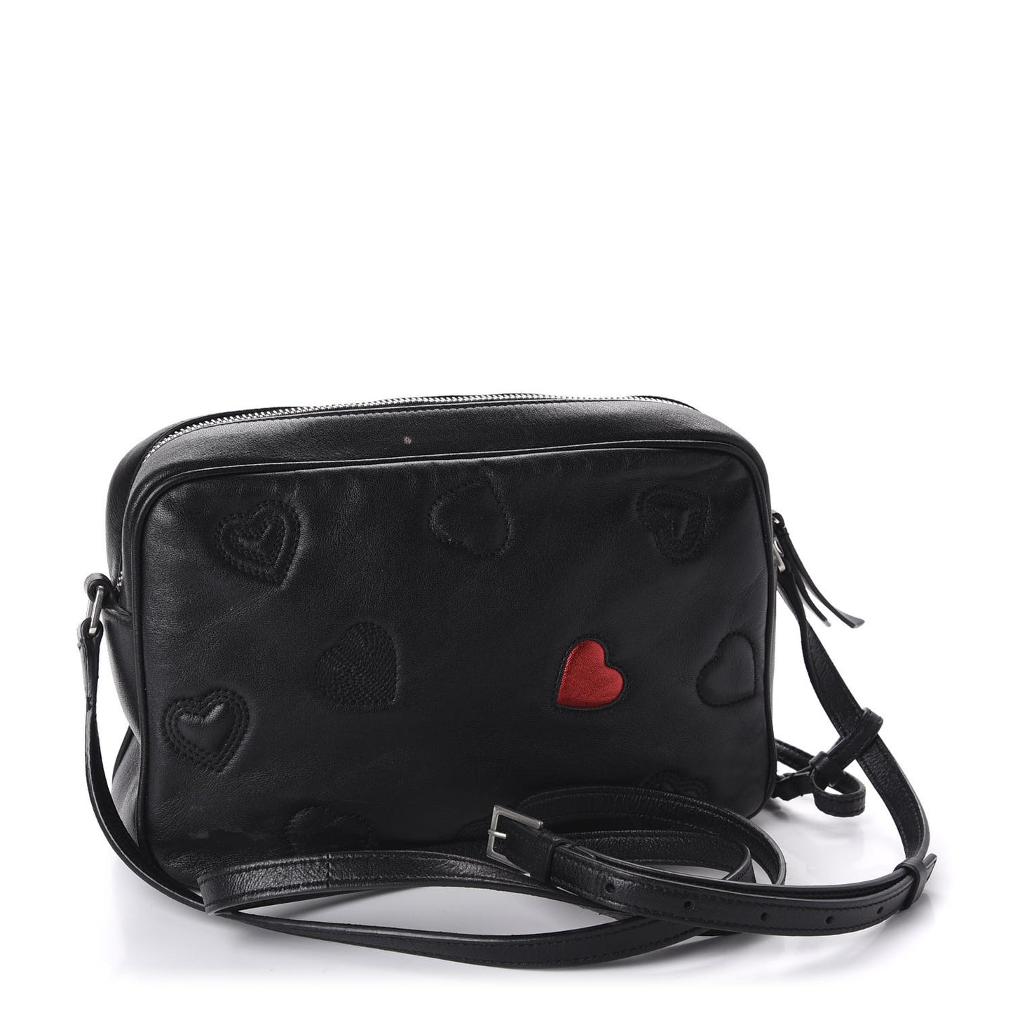 Calfskin Heart Embossed Monogram Lou Camera Bag Black