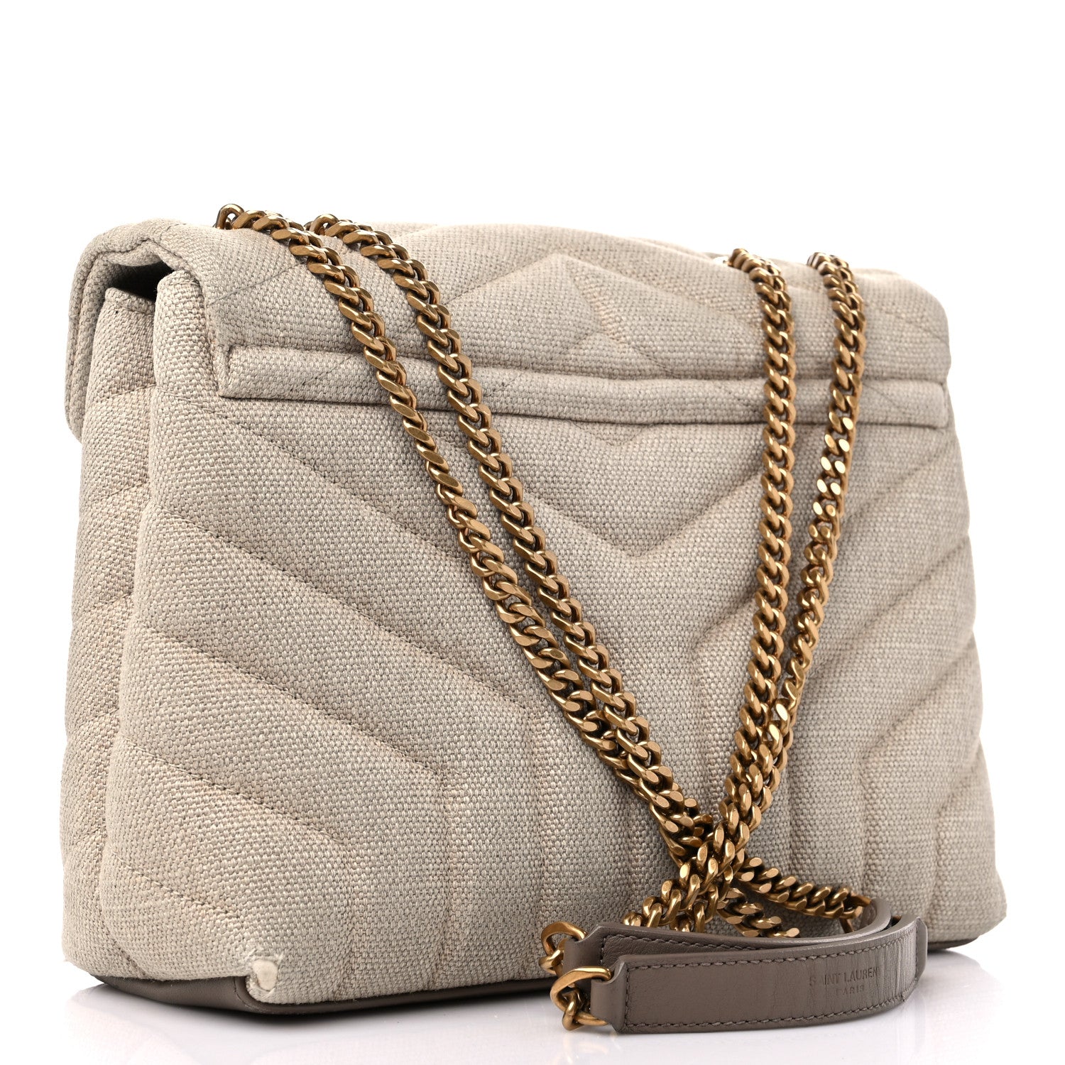 Saint Laurent Linen Y Quilted Monogram Small Loulou Chain Satchel Natural Taupe 2 of 11