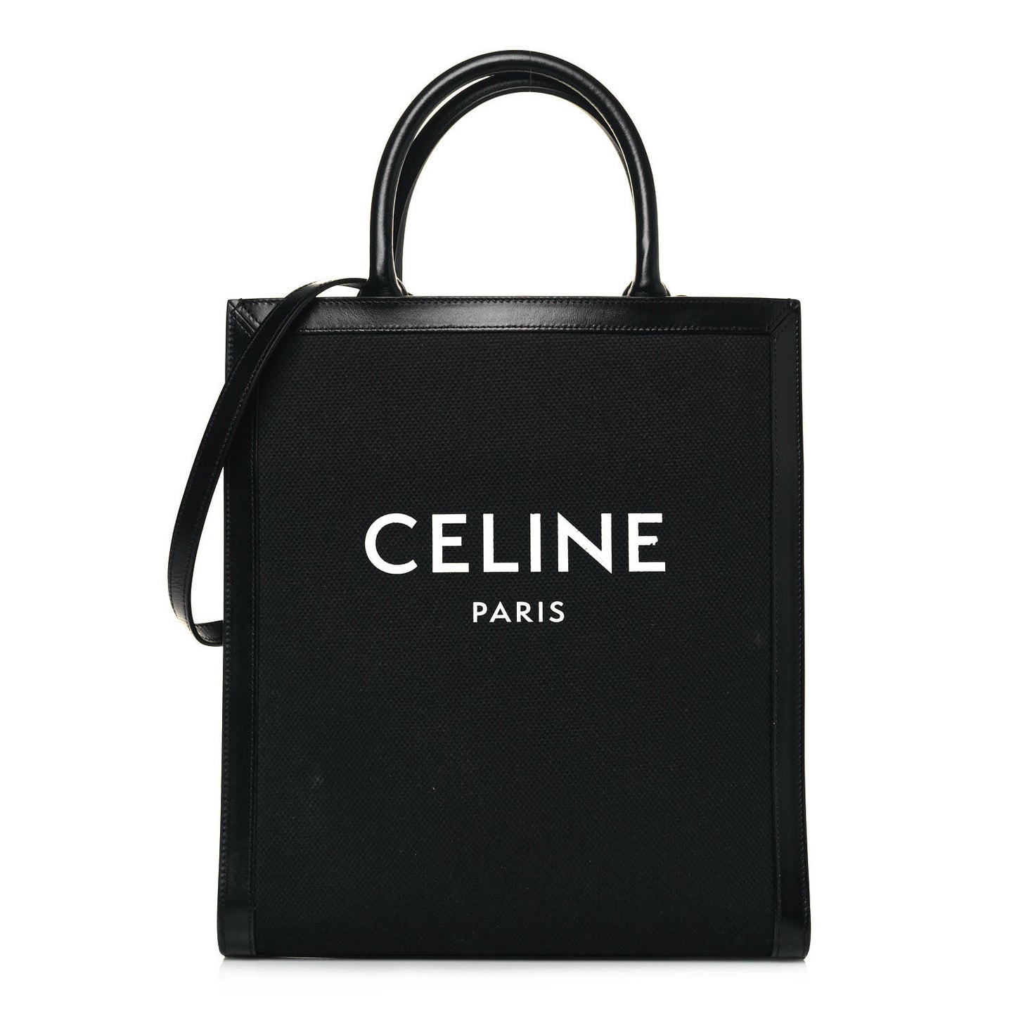 Canvas Calfskin Small Vertical Cabas Black
