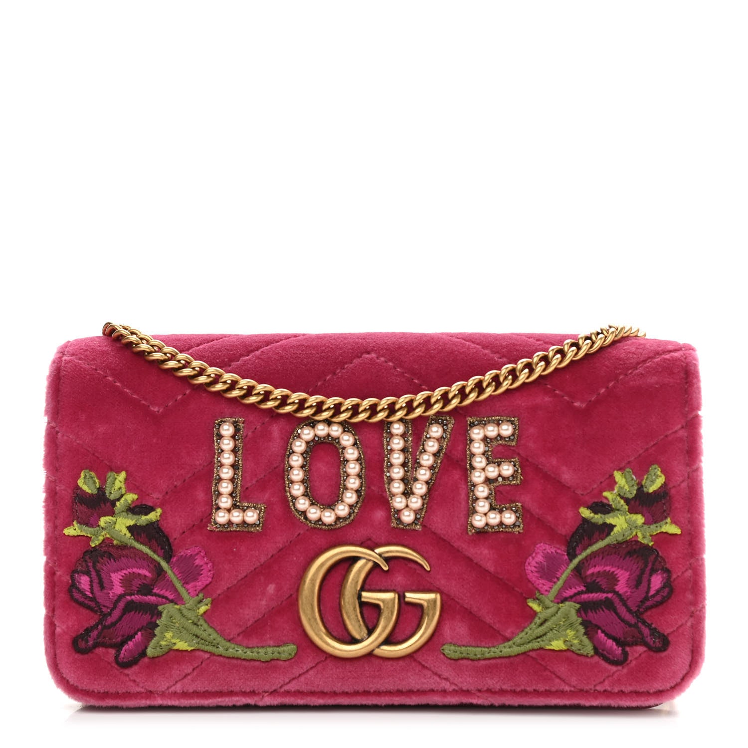 Gucci Velvet Matelasse Love Embroidered GG Marmont Mini Bag Light Raspberry Rose 1 of 9