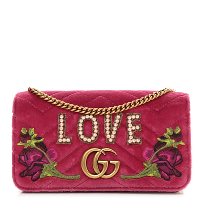 Gucci Velvet Matelasse Love Embroidered GG Marmont Mini Bag Light Raspberry Rose 1 of 9