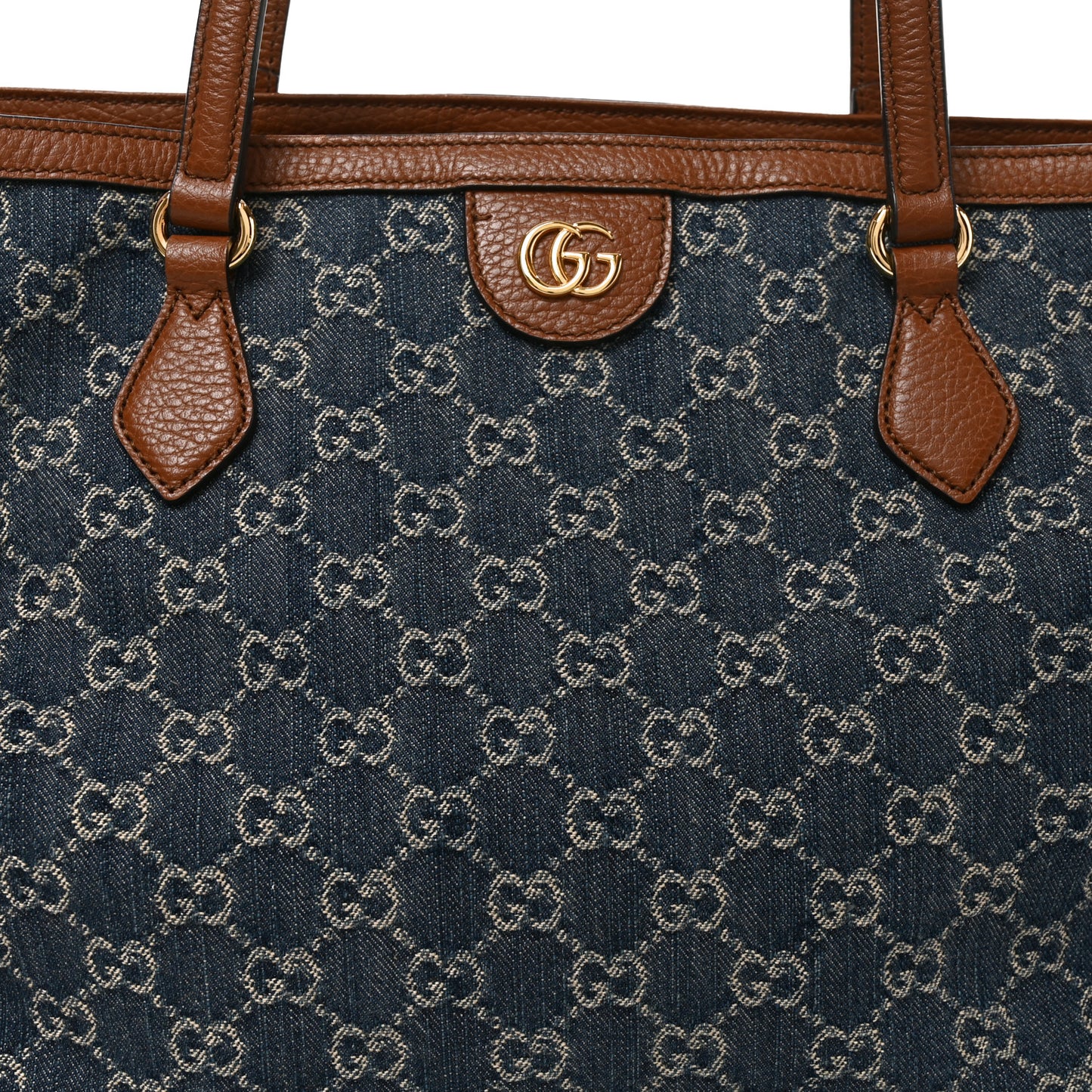 New Denim GG Monogram Medium Ophidia Shopping Tote Blue Tea Cuir