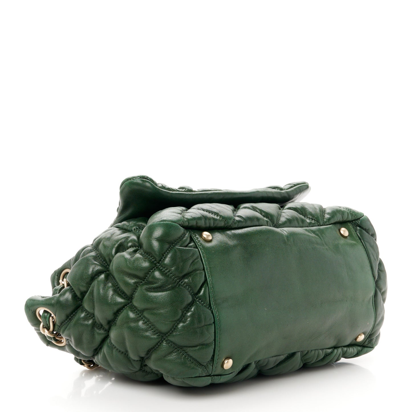 Lambskin Bubble Quilt Accordion Flap Dark Green