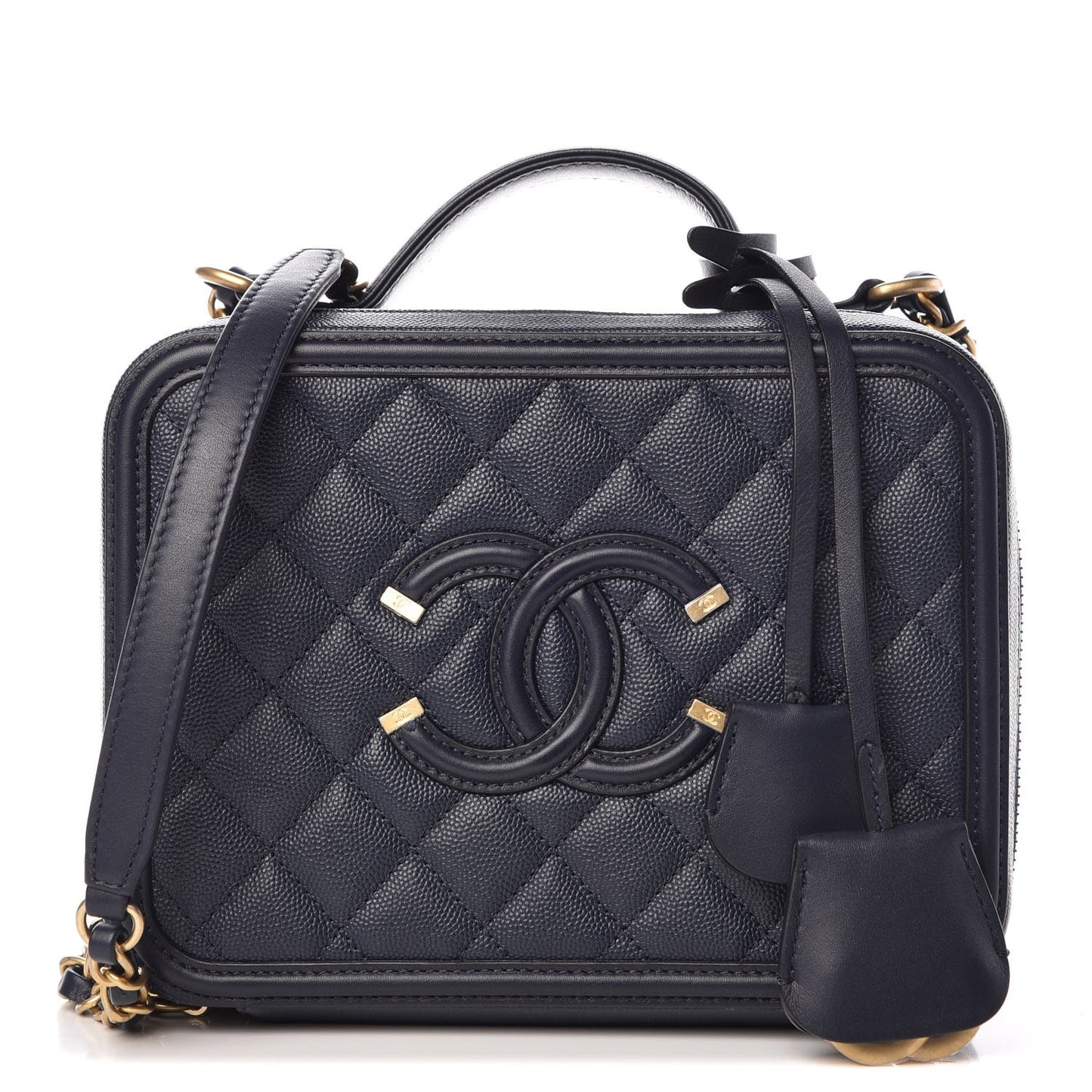 Caviar Quilted Medium CC Filigree Vanity Case Navy