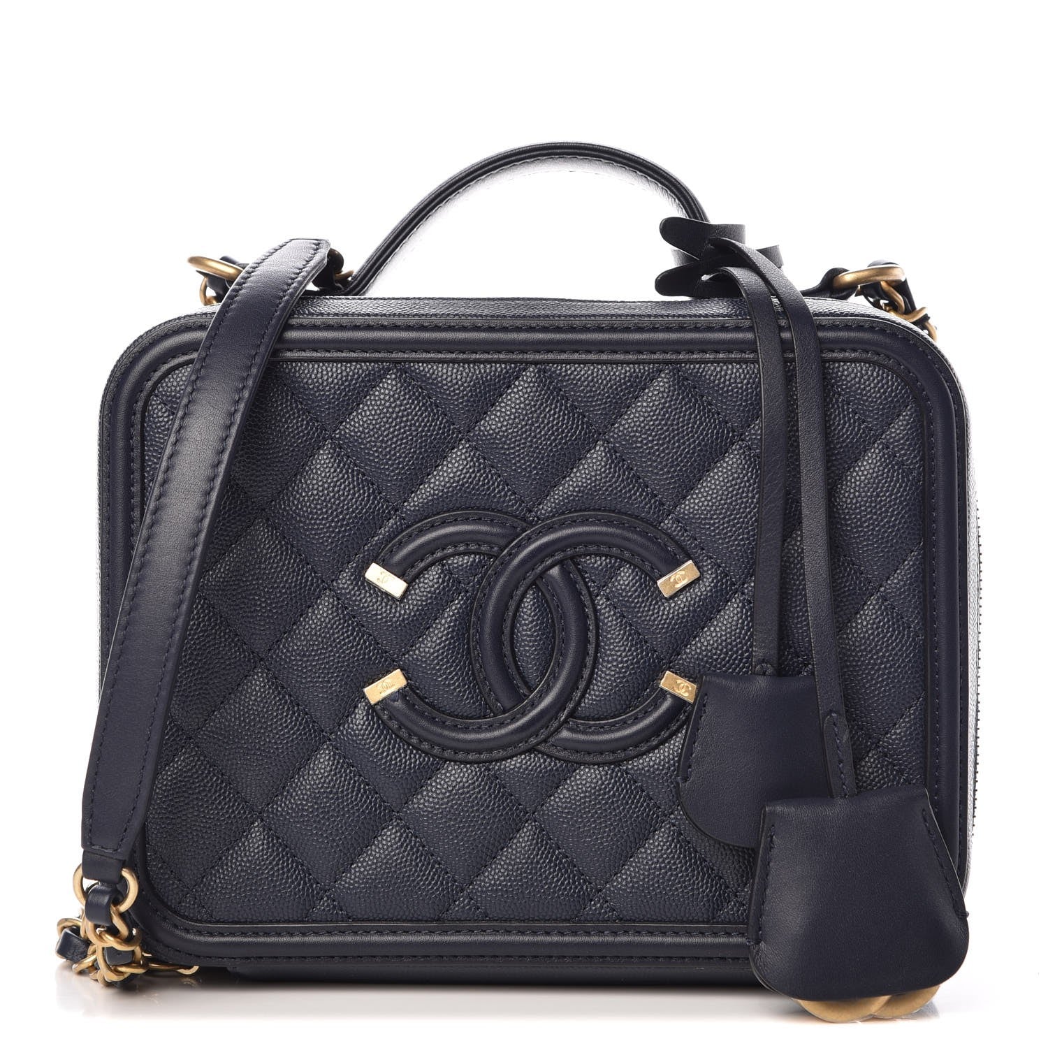 Chanel Caviar Quilted Medium CC Filigree Vanity Case Navy 1 of 8