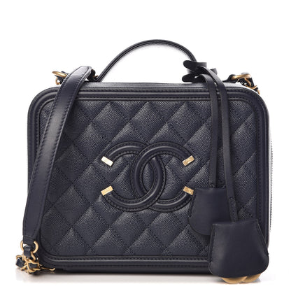 Chanel Caviar Quilted Medium CC Filigree Vanity Case Navy 1 of 8