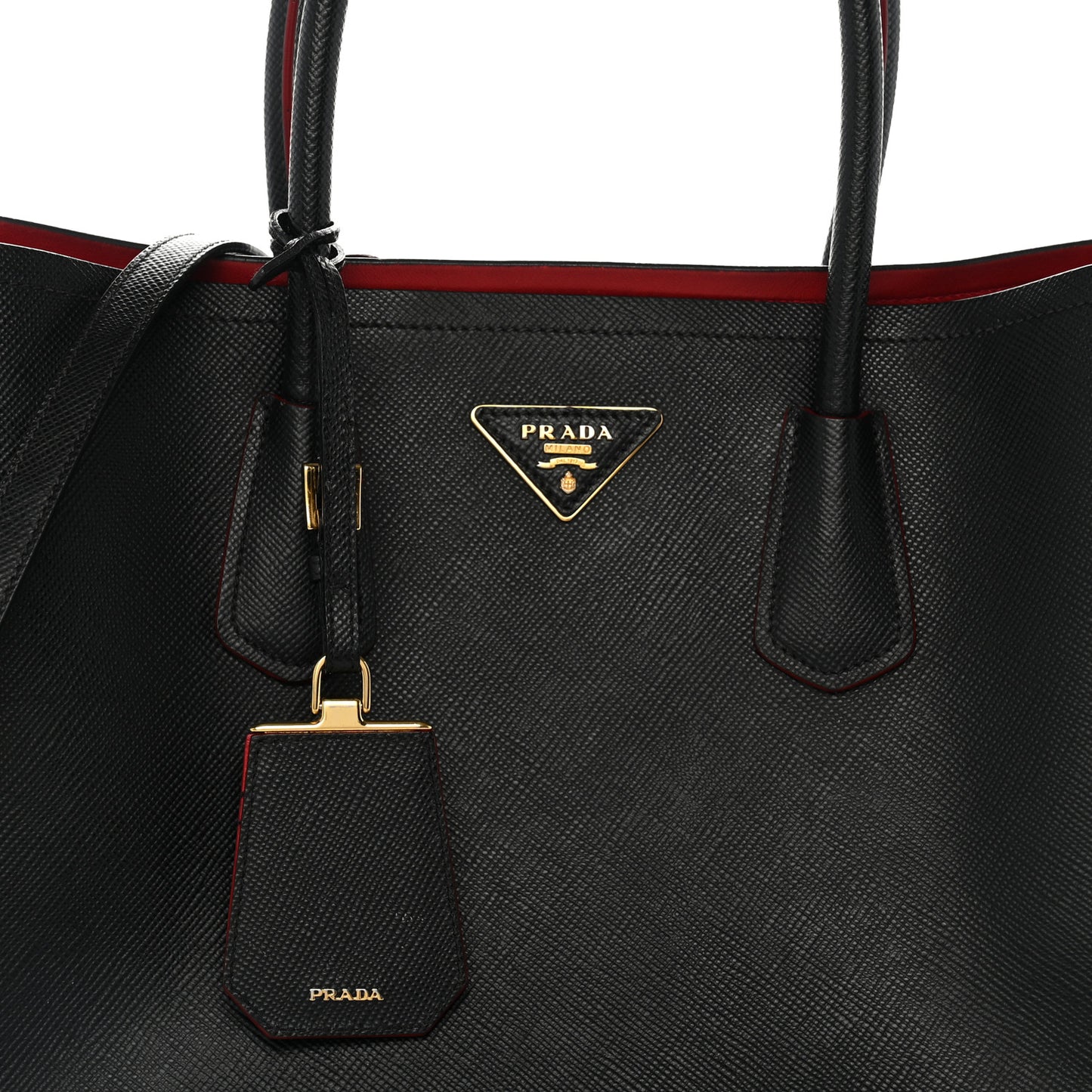 Saffiano Cuir Large Double Bag Black Fuoco