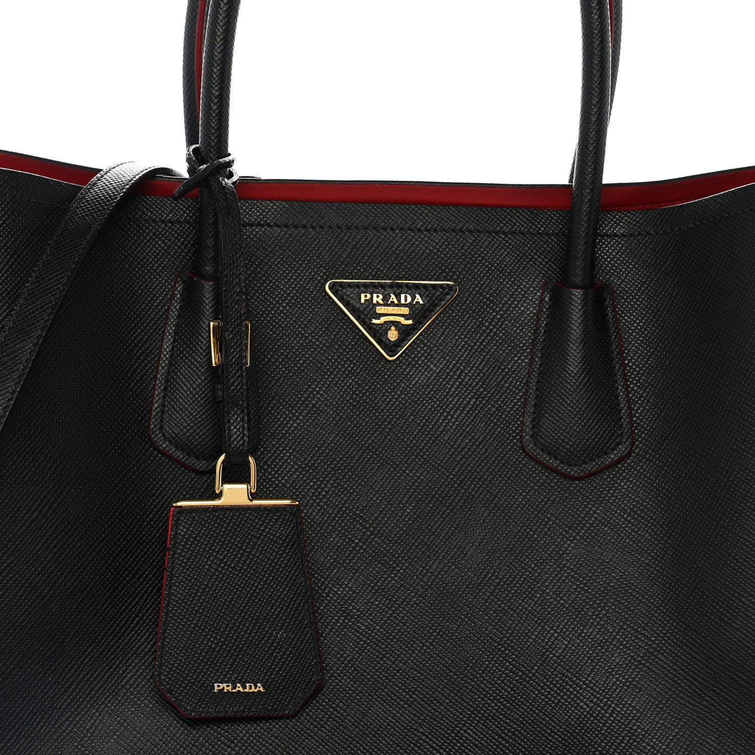 Prada Saffiano Cuir Large Double Bag Black Fuoco 7 of 14