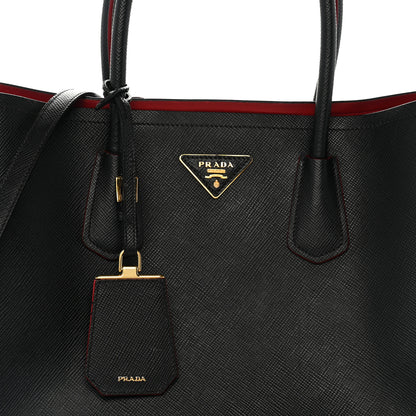 Prada Saffiano Cuir Large Double Bag Black Fuoco 7 of 14