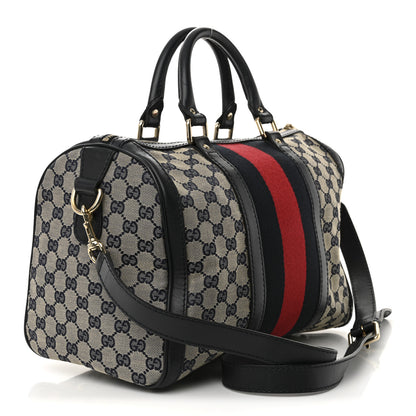 Gucci Monogram Selleria Calfskin Vintage Web Medium Boston Beige Blue 5 of 31